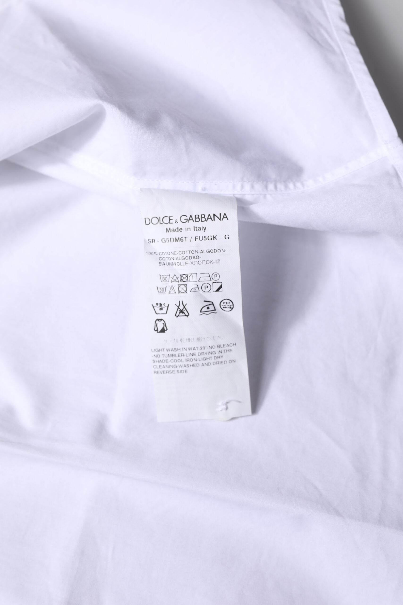 Dolce & Gabbana White Cotton GOLD Long Sleeves Formal Shirt - Hilstor