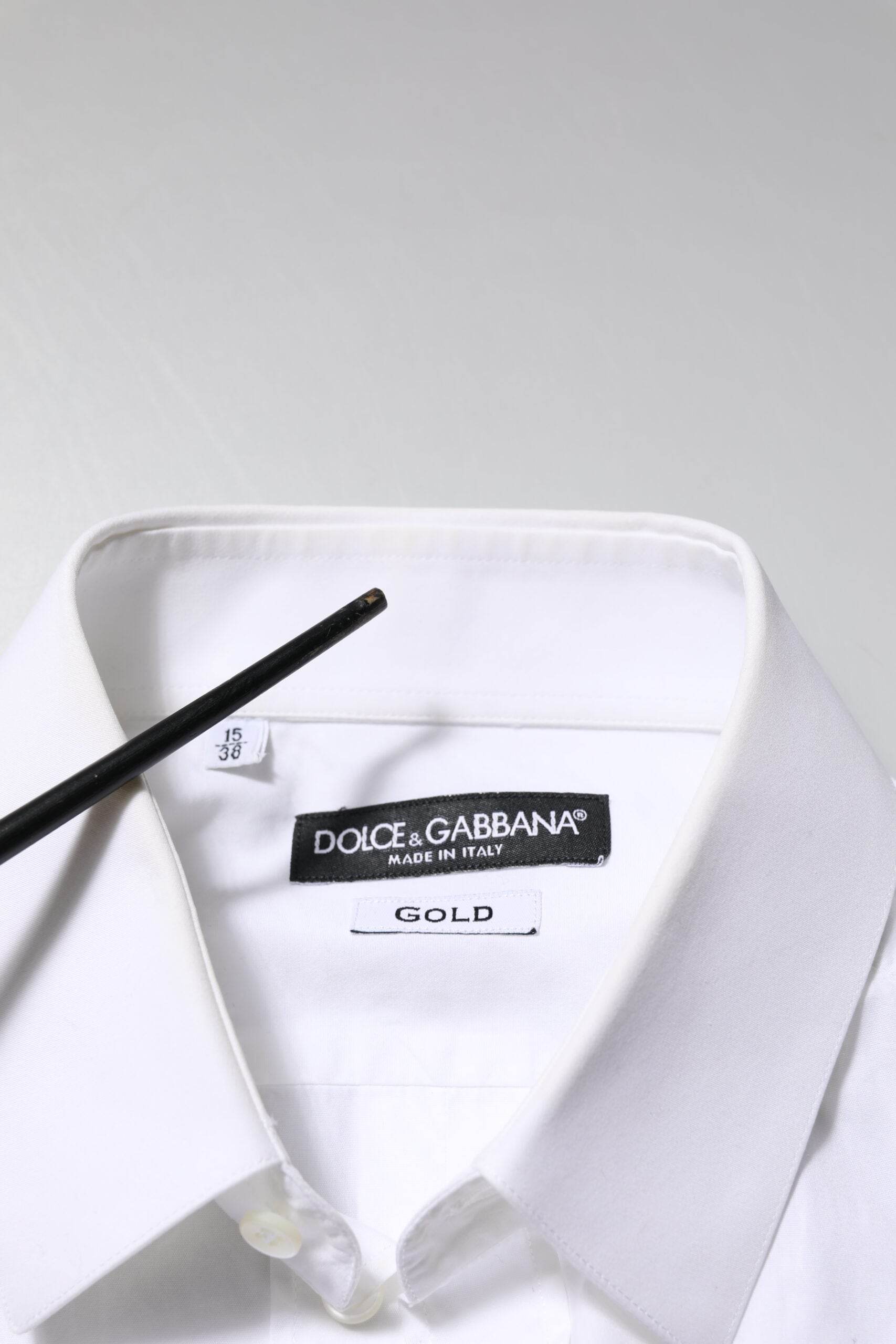 Dolce & Gabbana White Cotton GOLD Long Sleeves Formal Shirt - Hilstor