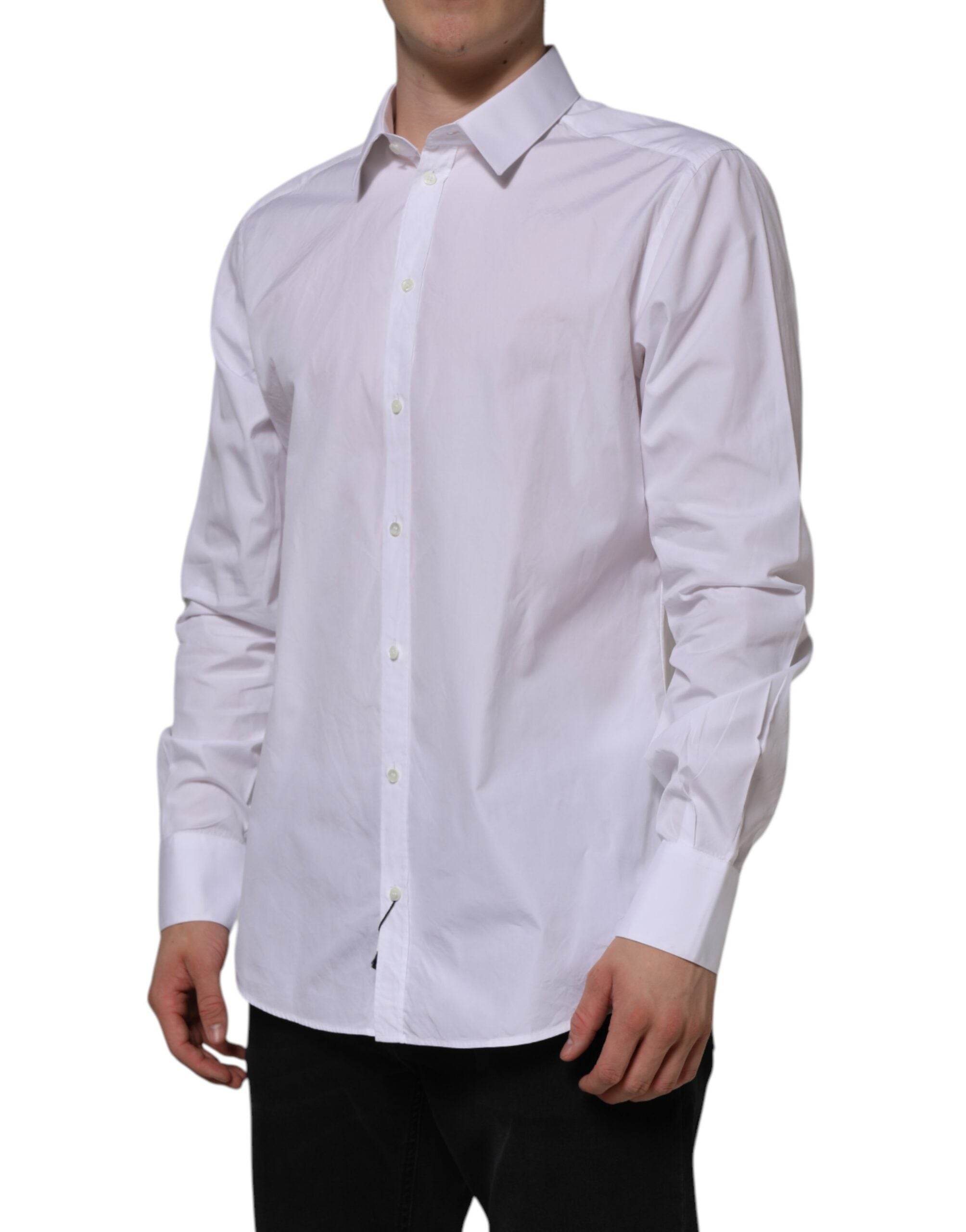 Dolce & Gabbana White Cotton GOLD Long Sleeves Formal Shirt - Hilstor