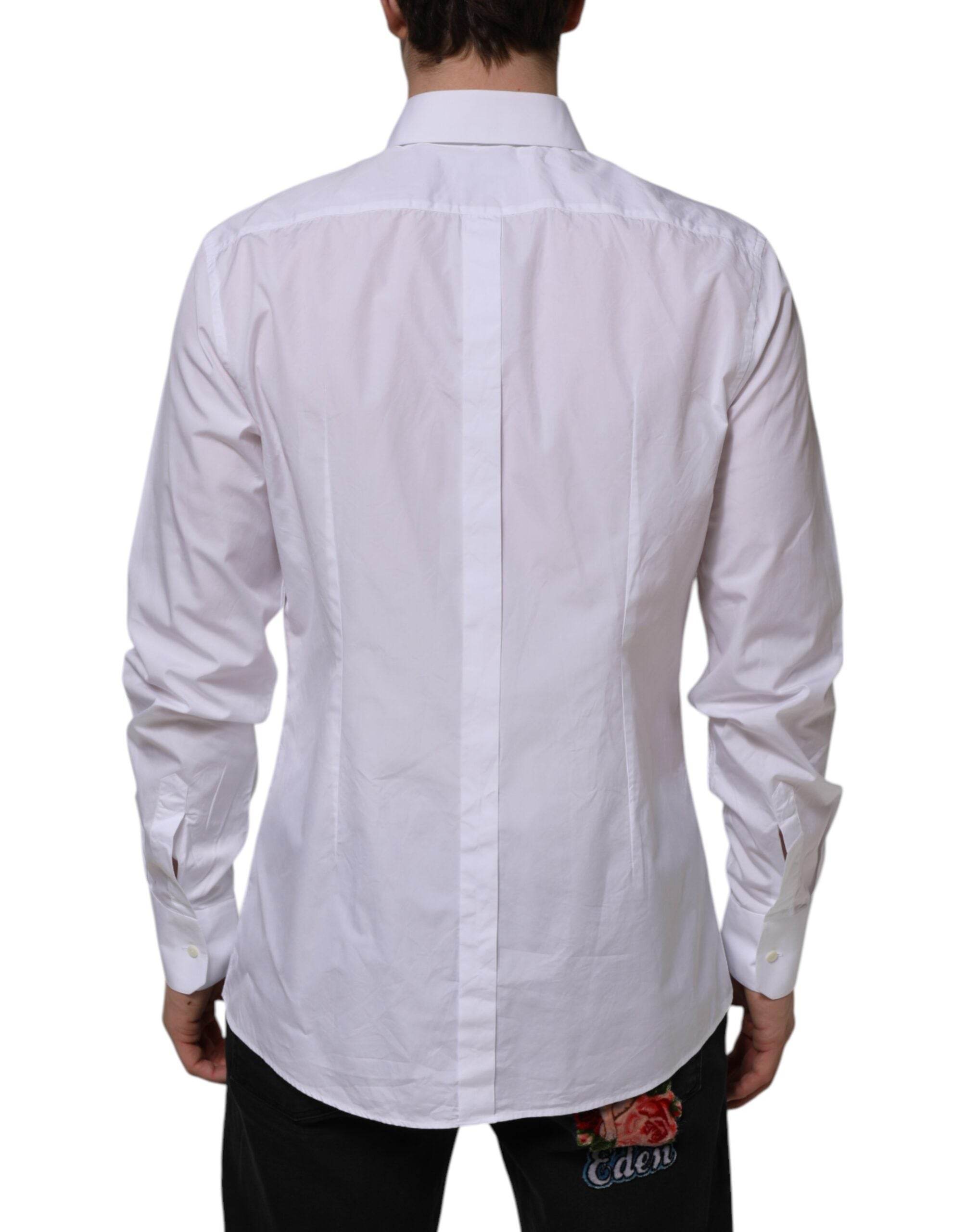 Dolce & Gabbana White Cotton GOLD Long Sleeves Formal Shirt - Hilstor