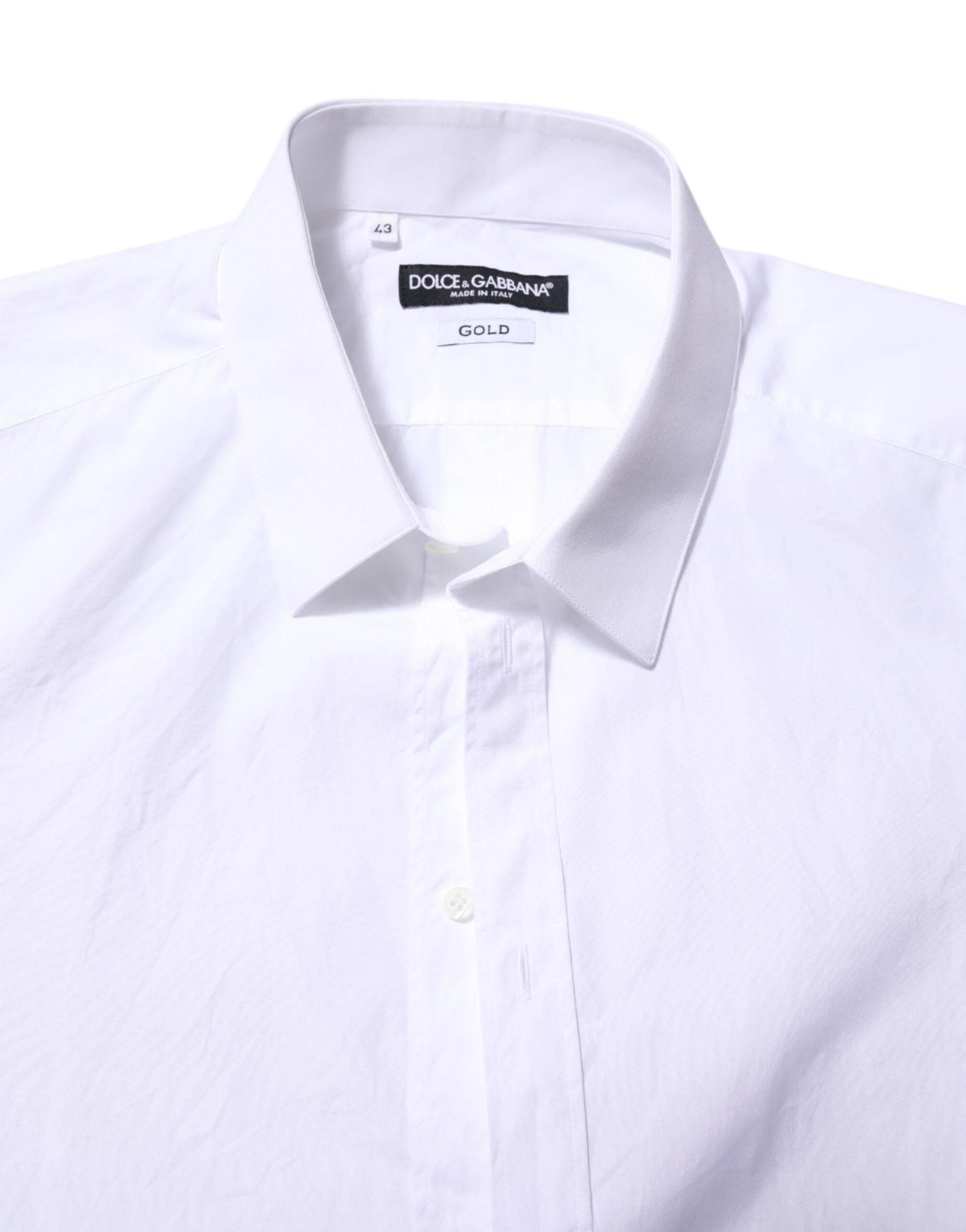 Dolce & Gabbana White Cotton GOLD Long Sleeves Formal Shirt - Hilstor