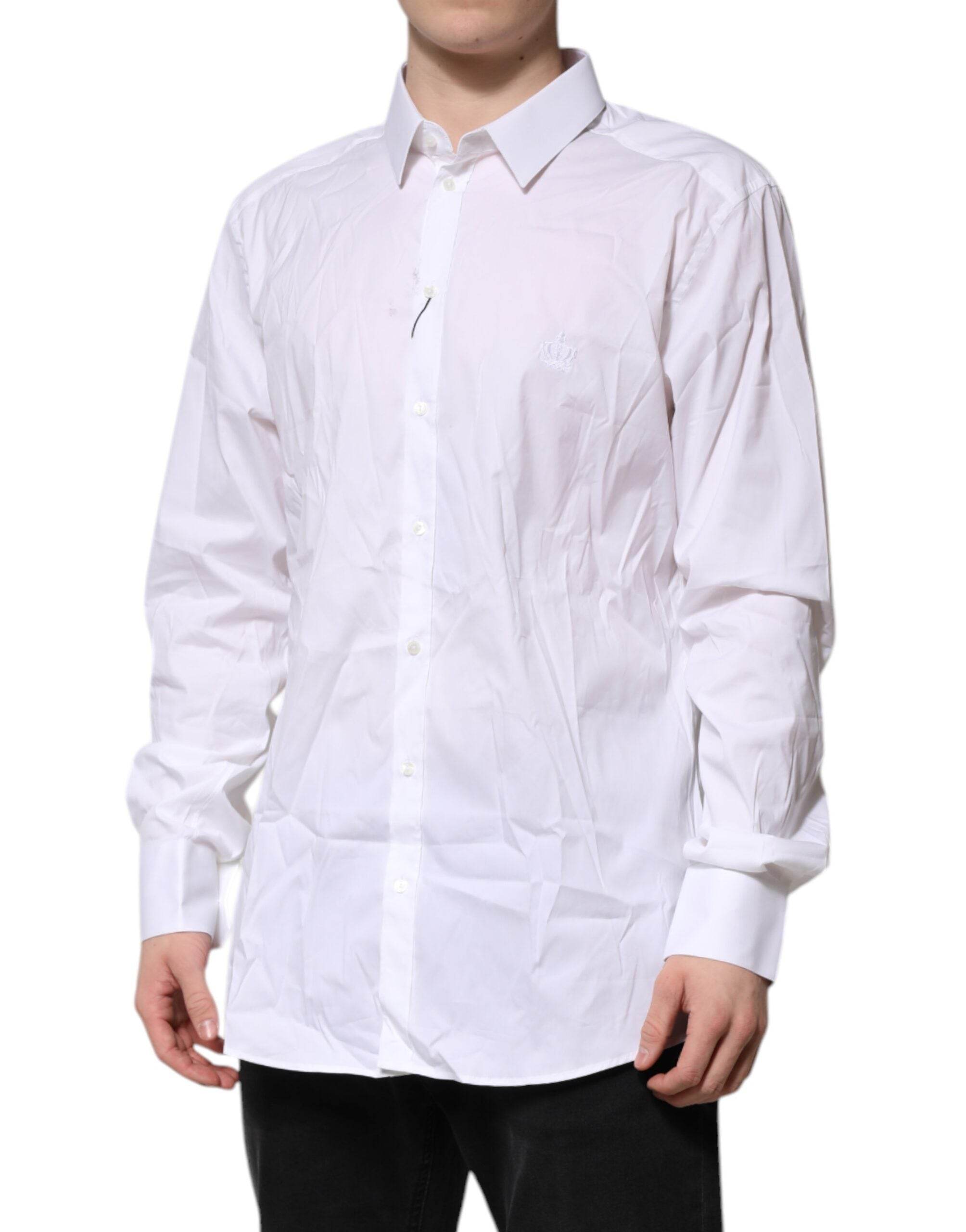 Dolce & Gabbana White Cotton GOLD Long Sleeves Formal Shirt - Hilstor