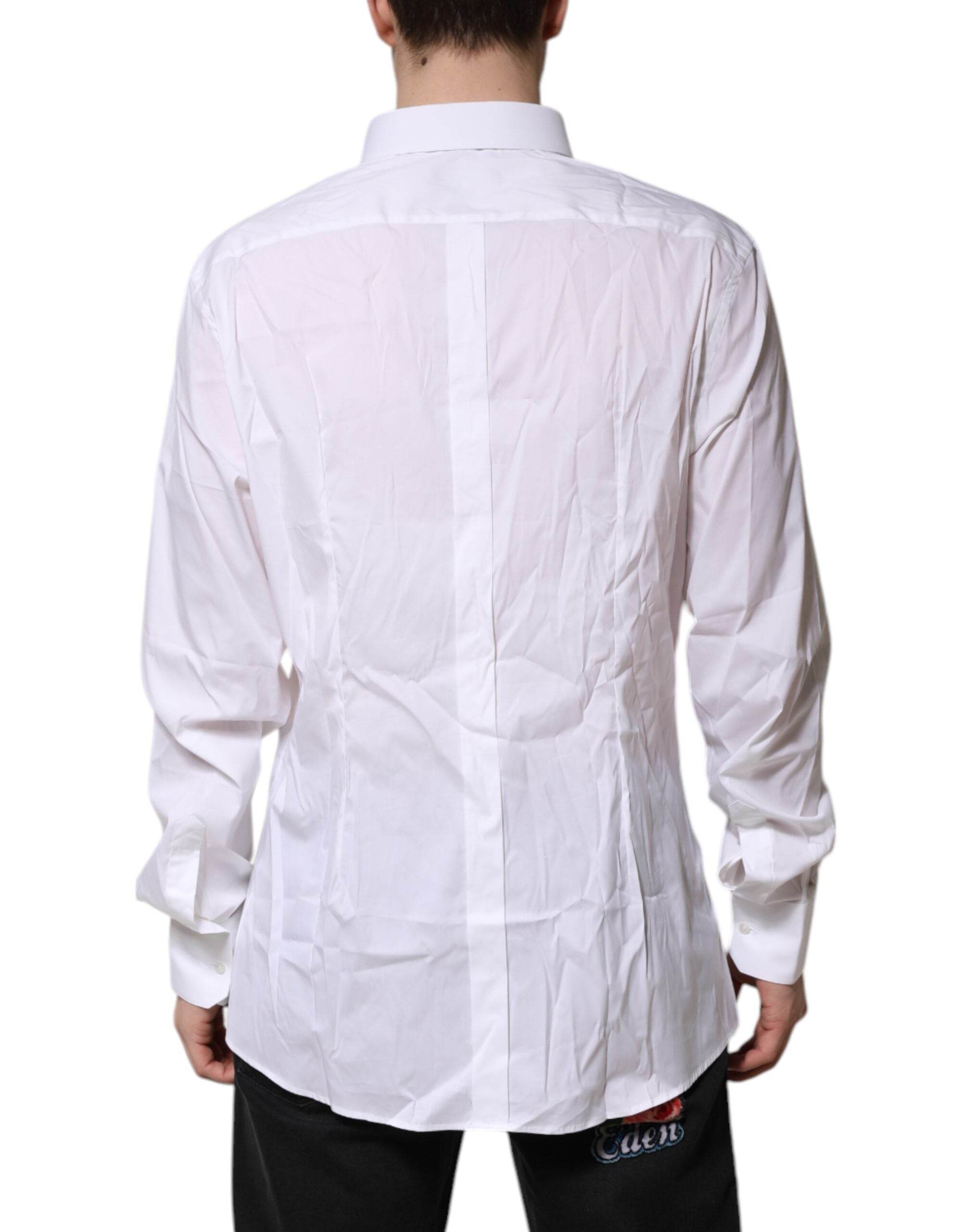 Dolce & Gabbana White Cotton GOLD Long Sleeves Formal Shirt - Hilstor