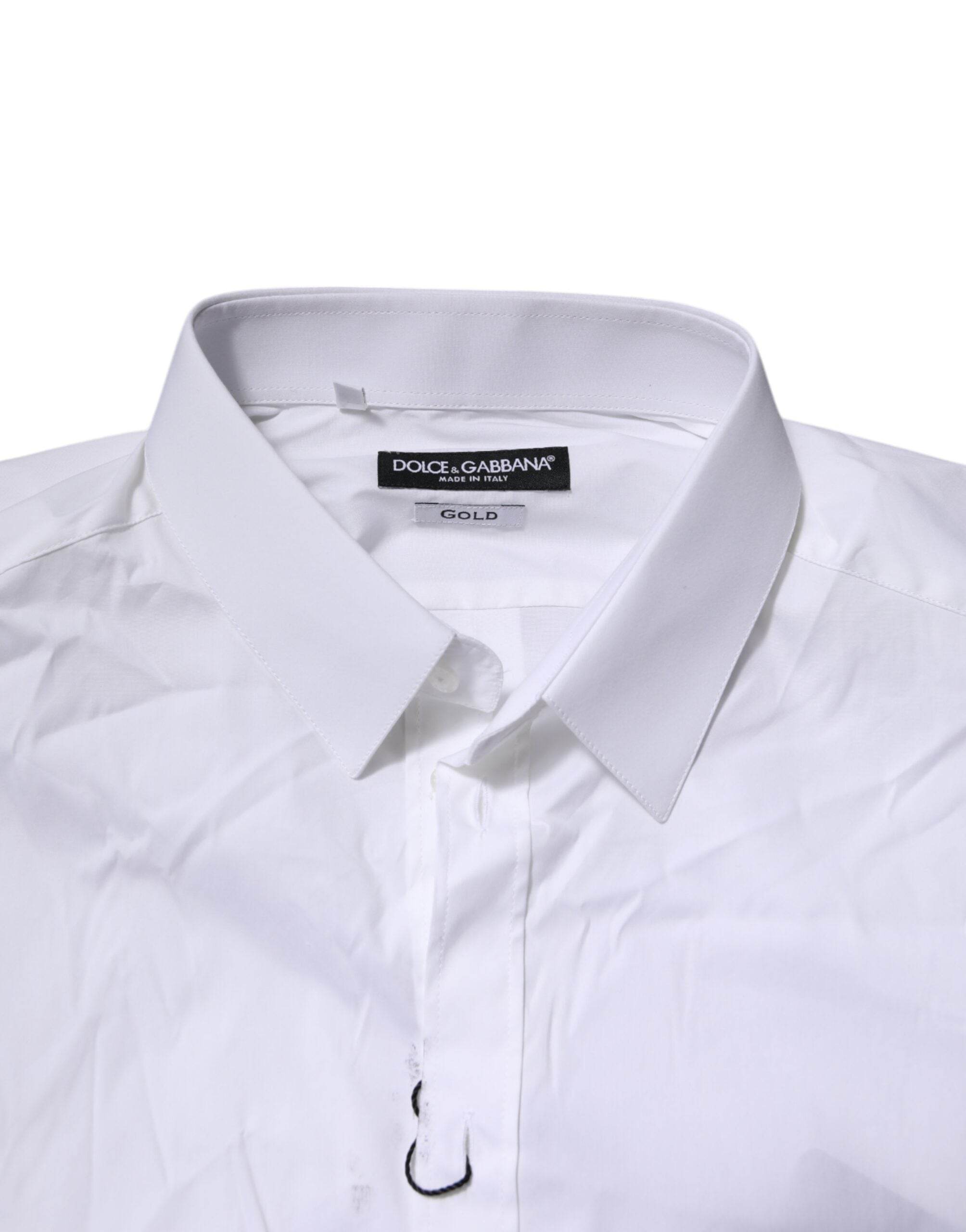 Dolce & Gabbana White Cotton GOLD Long Sleeves Formal Shirt - Hilstor