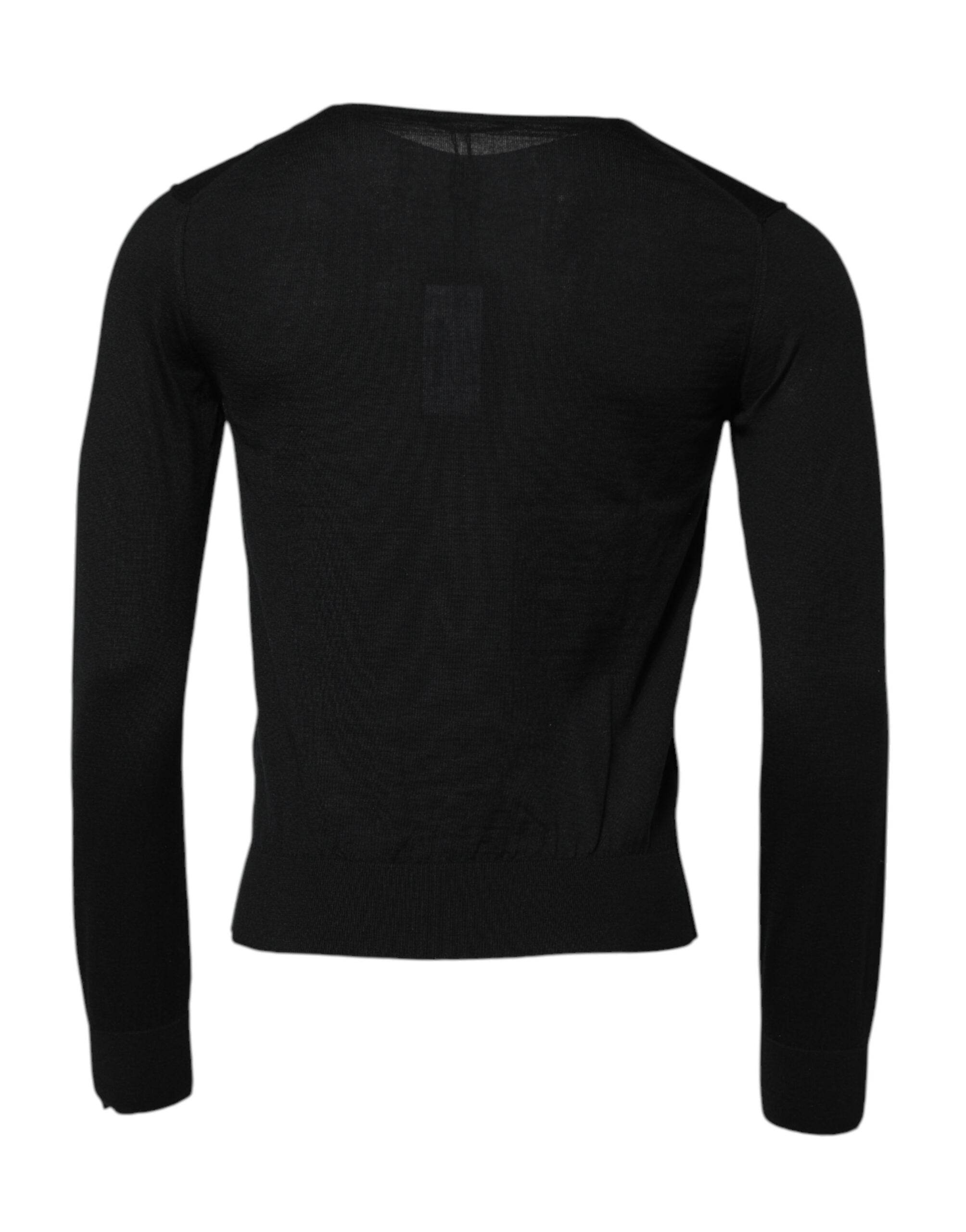 Dolce & Gabbana Black Cashmere Crew Neck Long Sleeves T-shirt - Hilstor