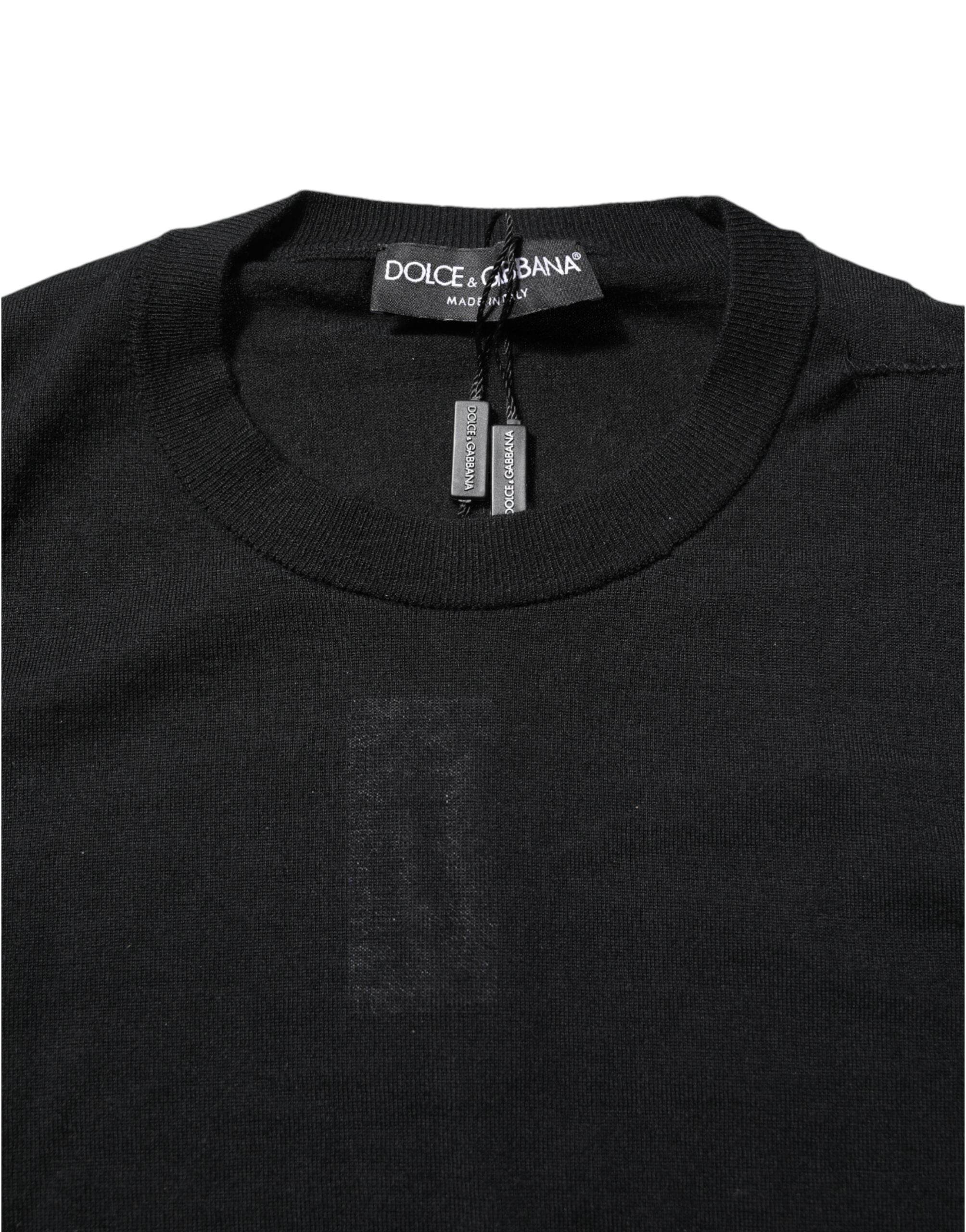 Dolce & Gabbana Black Cashmere Crew Neck Long Sleeves T-shirt - Hilstor