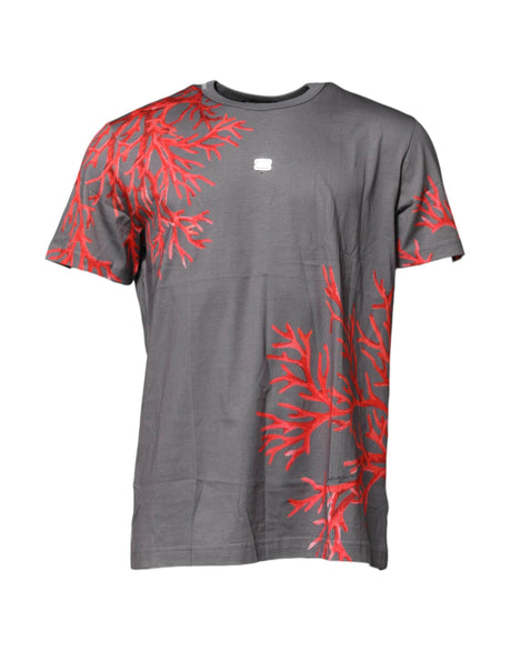 Dolce & Gabbana Gray Cotton Coral Print Logo Plaque T-shirt - Hilstor