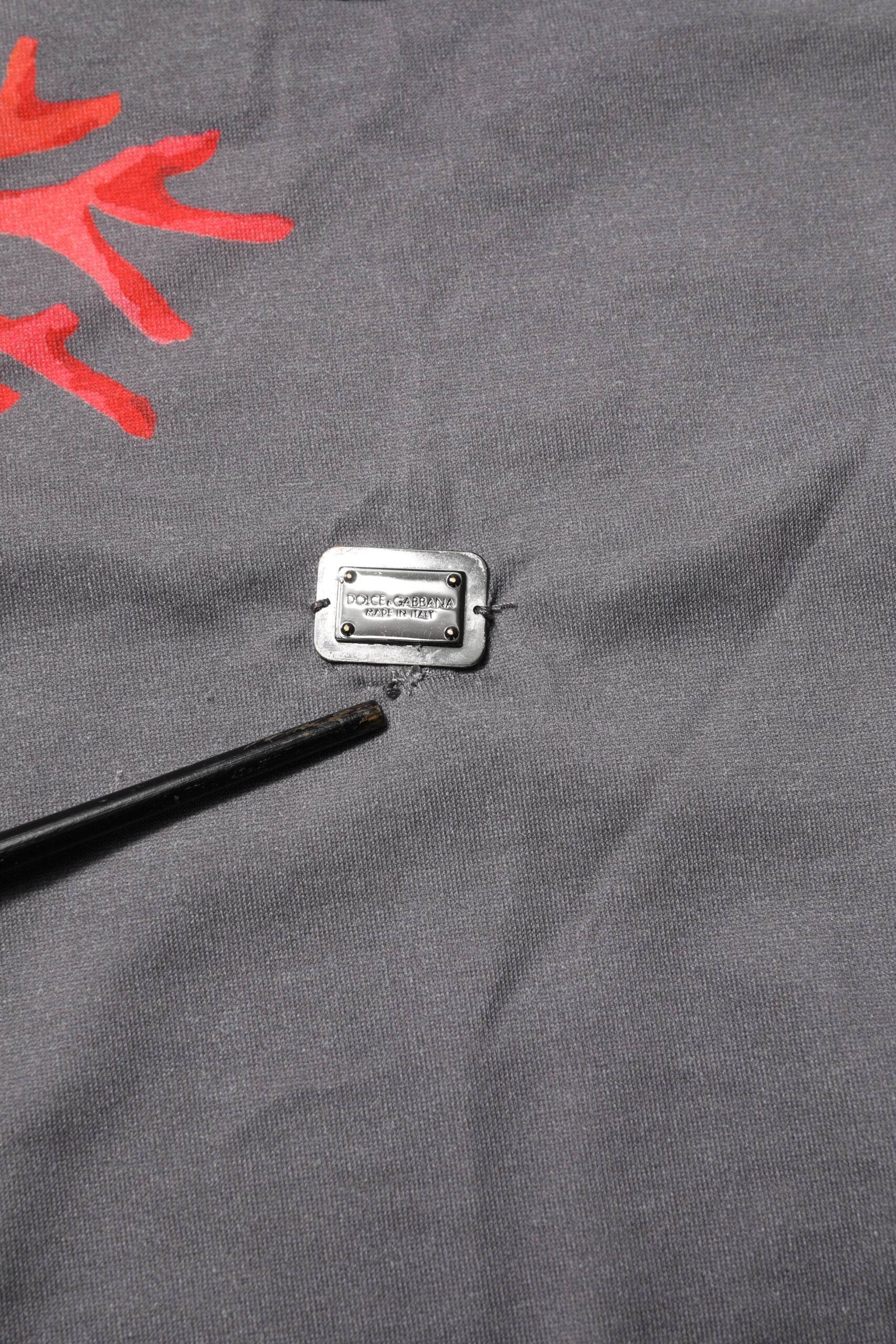 Dolce & Gabbana Gray Cotton Coral Print Logo Plaque T-shirt - Hilstor