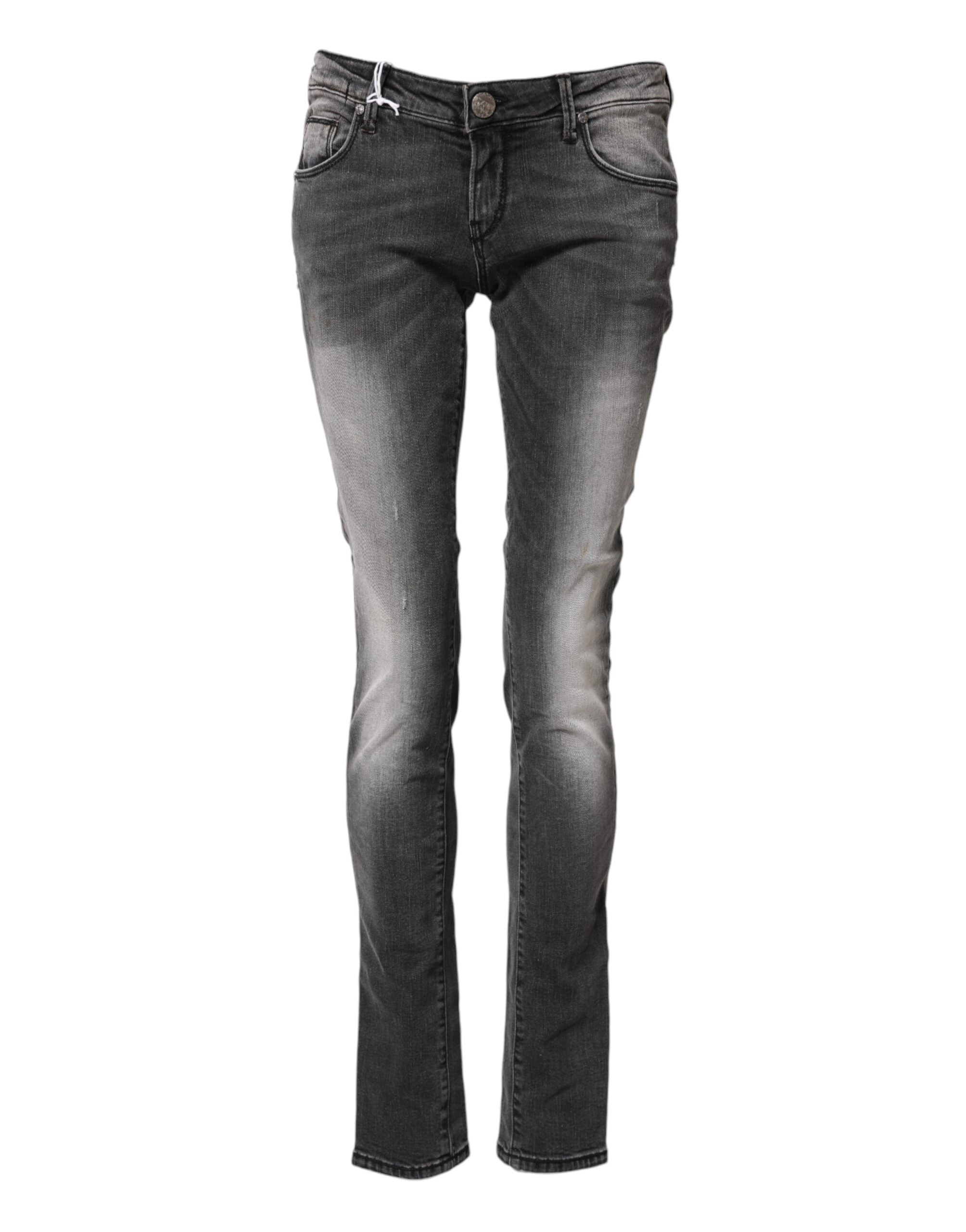 Mørkegrå bomulds slim fit denim lavtaljede denimjeans
