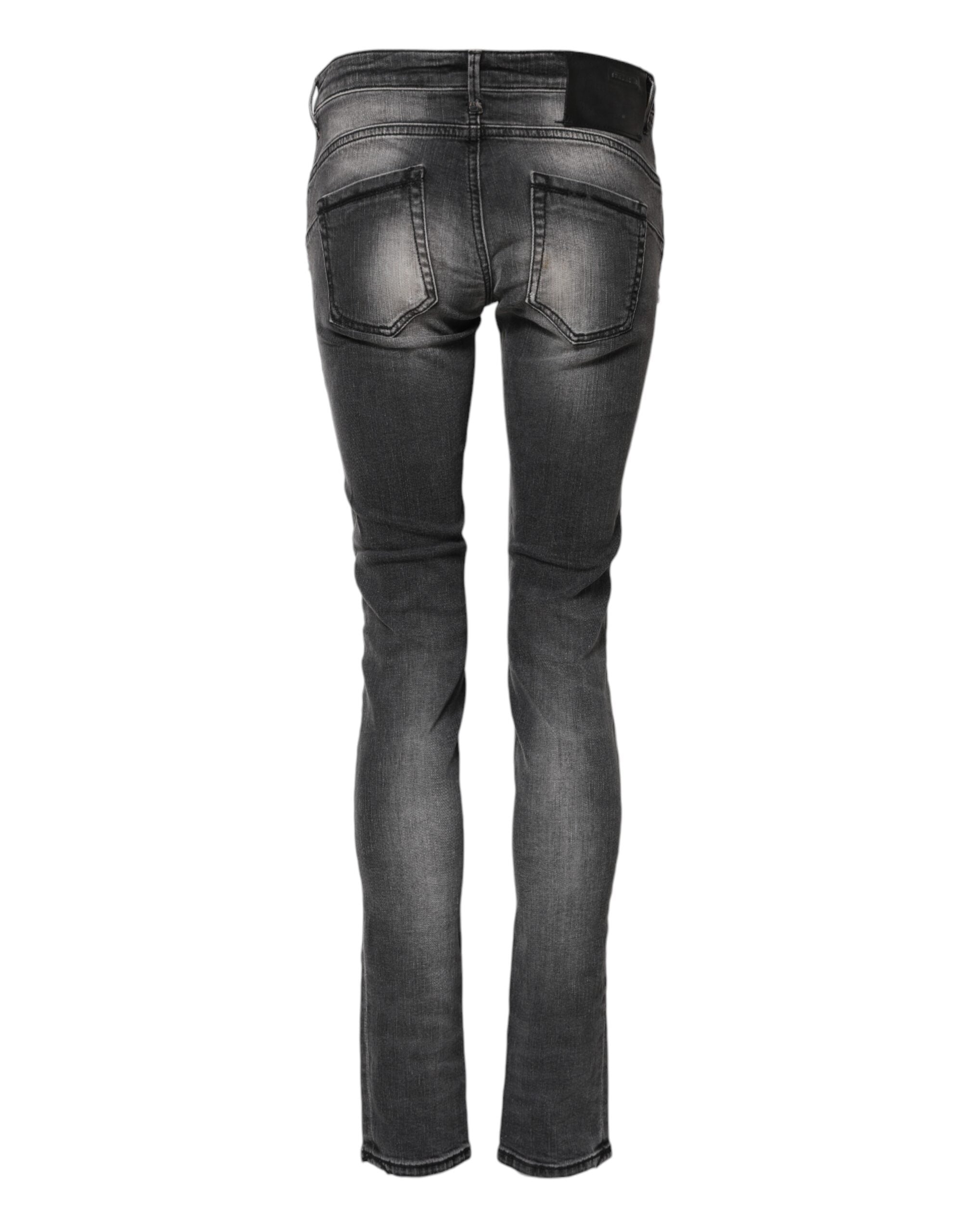Mørkegrå bomulds slim fit denim lavtaljede denimjeans