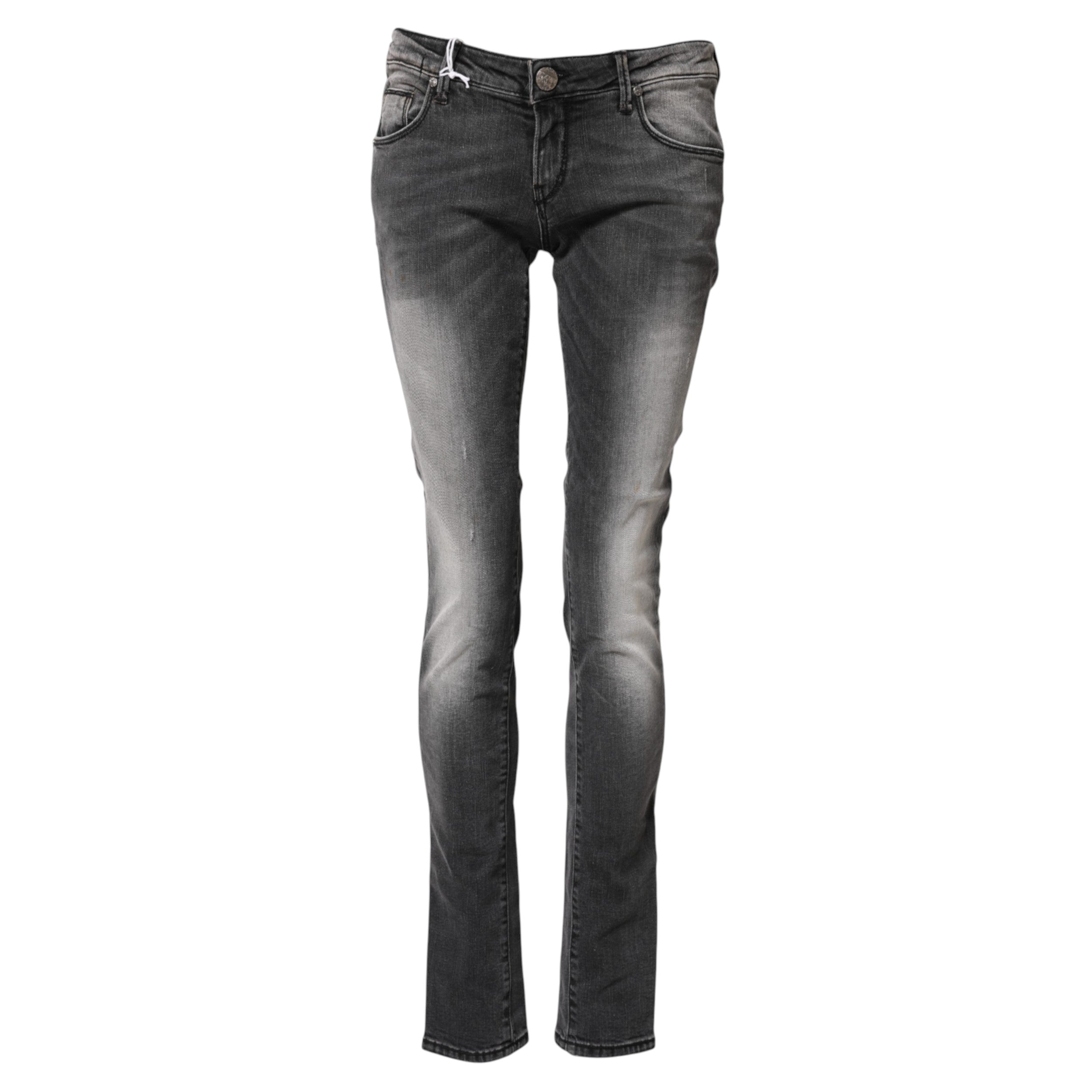 Mørkegrå bomulds slim fit denim lavtaljede denimjeans
