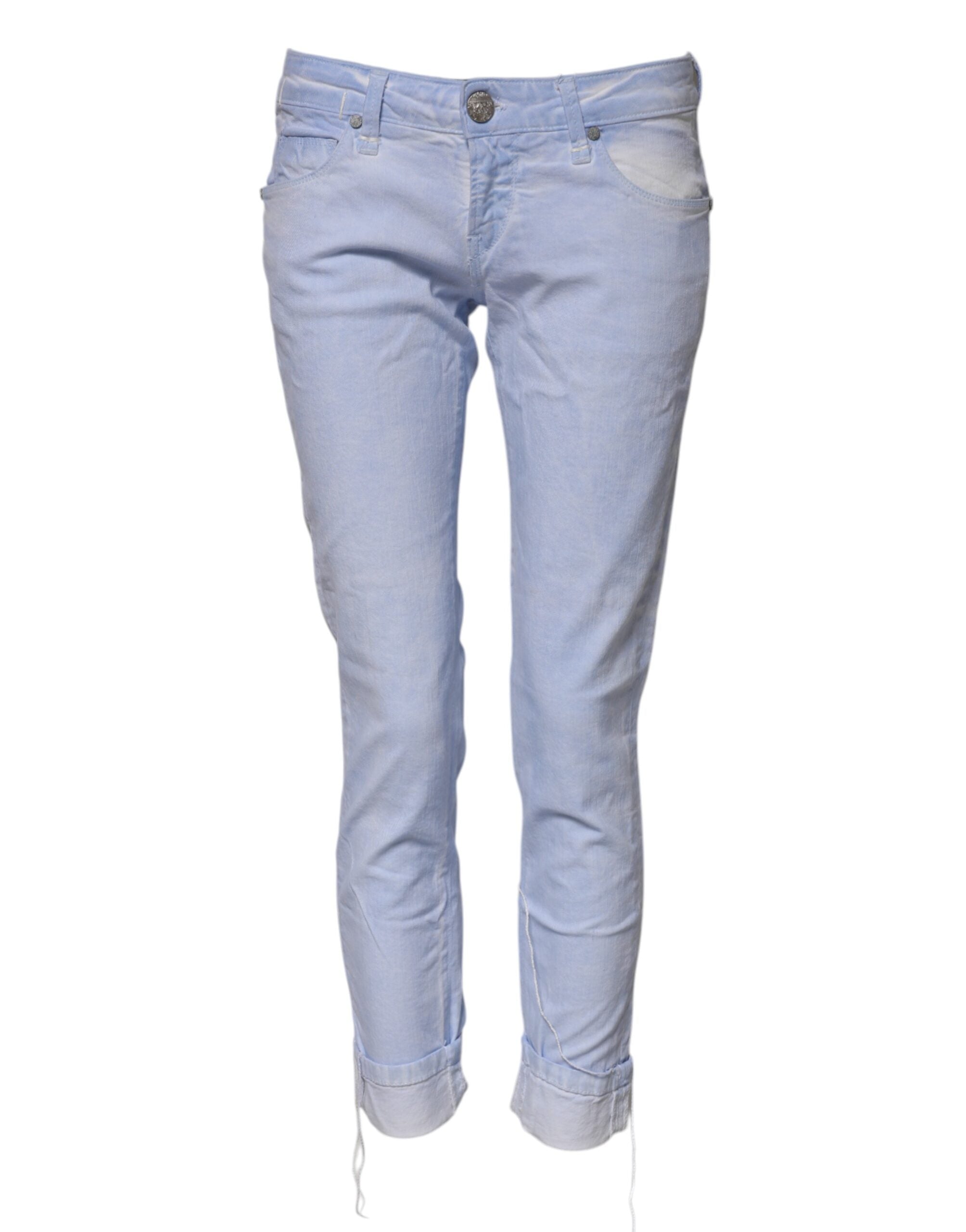 Acht Lyseblå Bomuld Slim Fit Denim Lav Taljede Denim Jeans