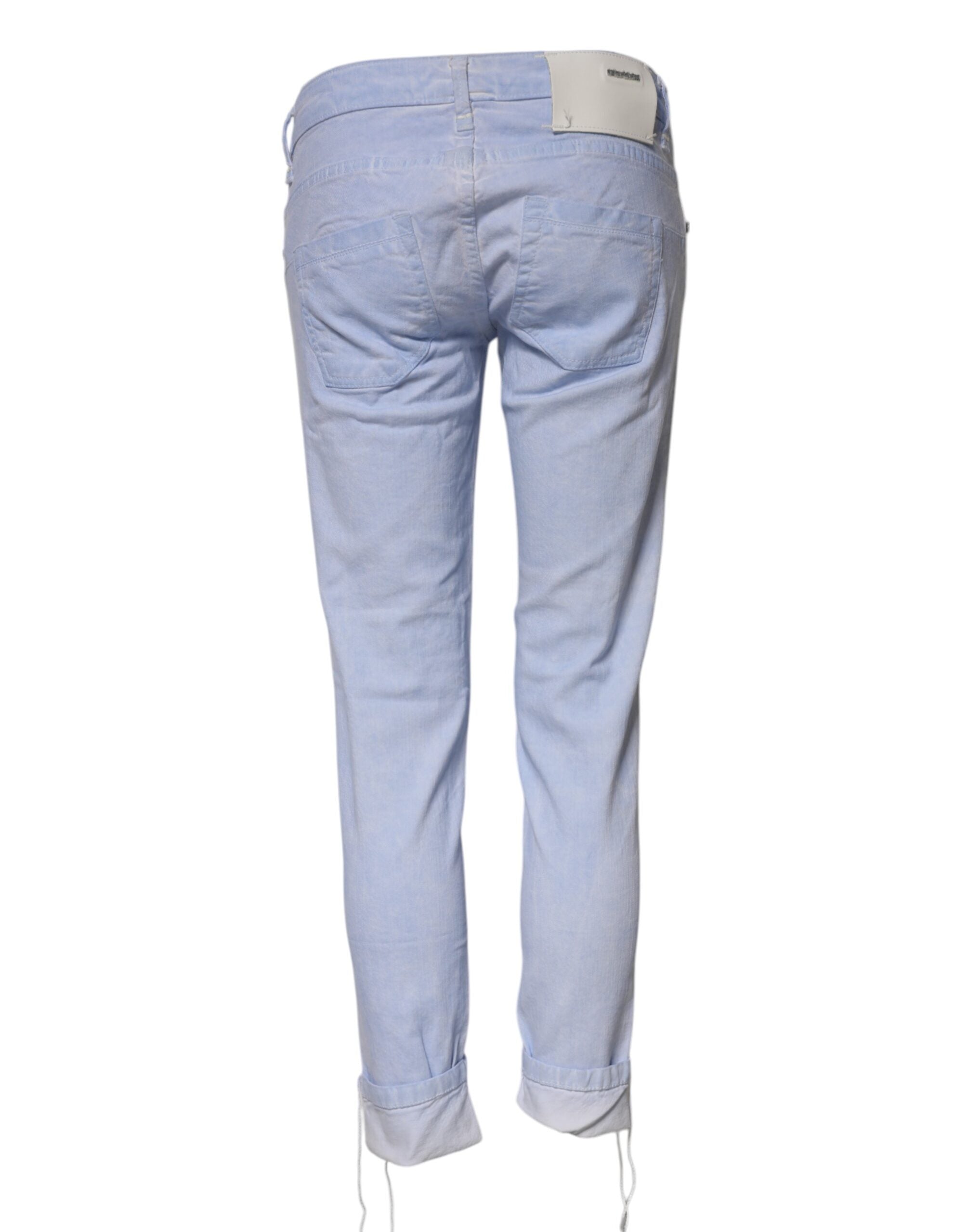 Acht Lyseblå Bomuld Slim Fit Denim Lav Taljede Denim Jeans