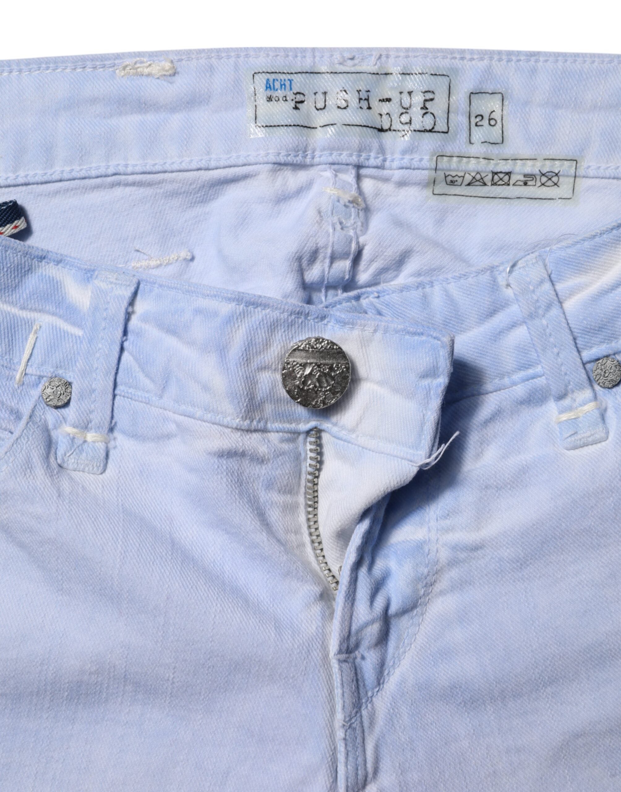 Acht Lyseblå Bomuld Slim Fit Denim Lav Taljede Denim Jeans