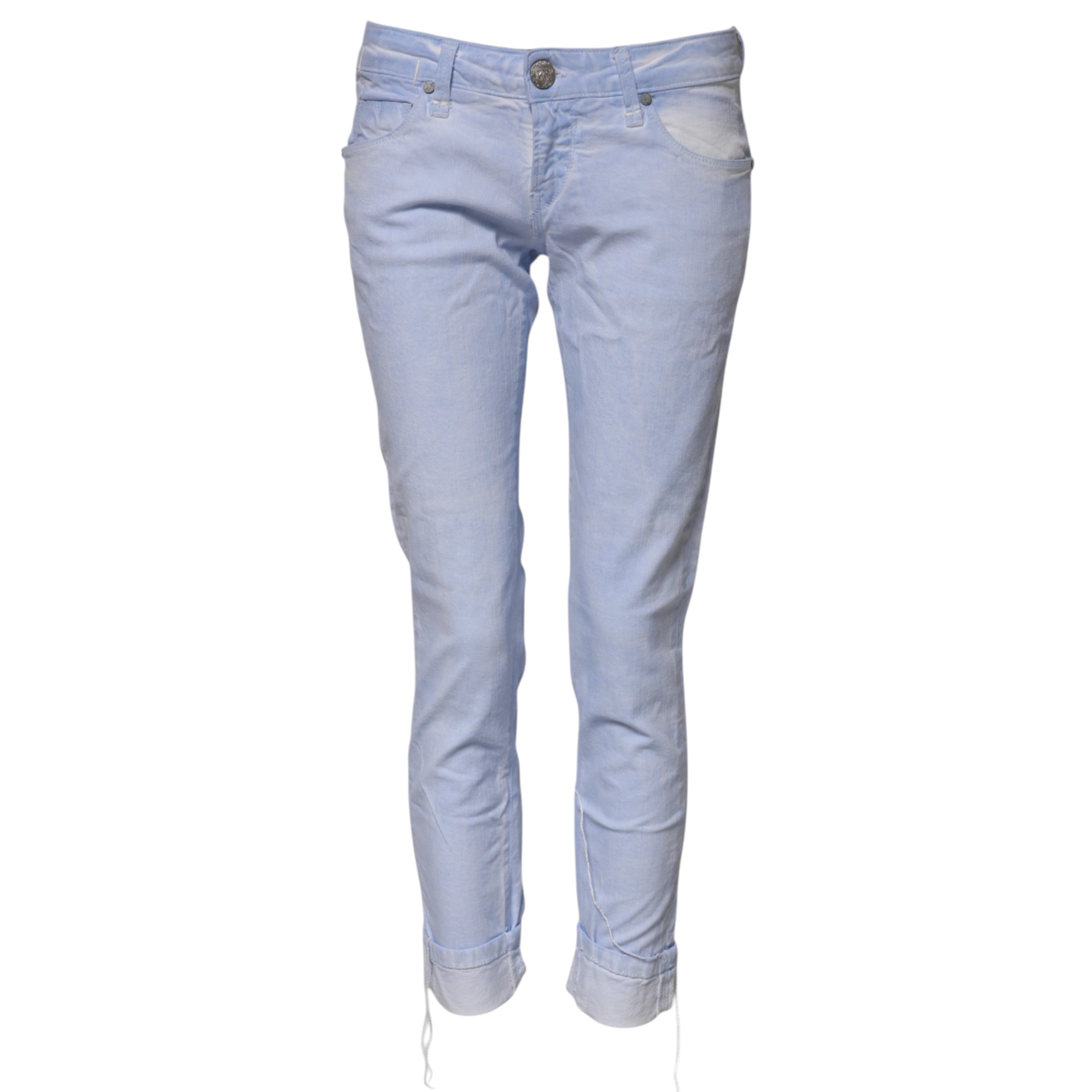 Acht Lyseblå Bomuld Slim Fit Denim Lav Taljede Denim Jeans