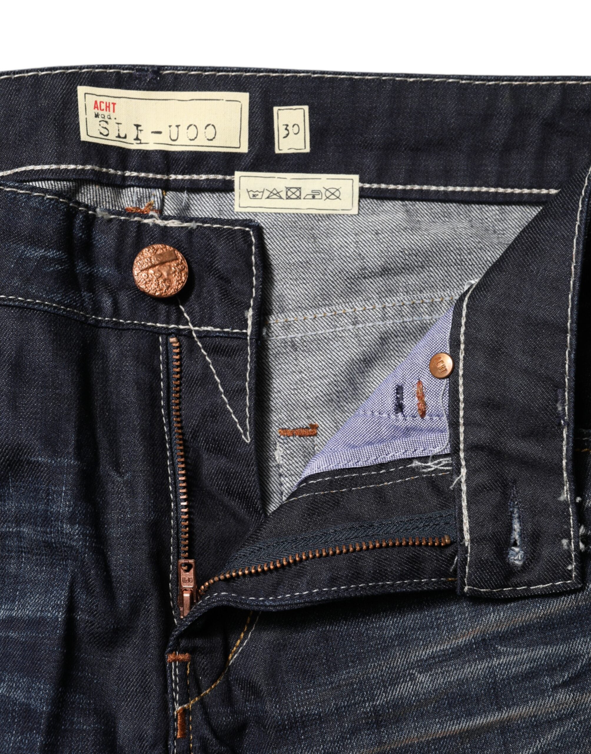 Blå vaskede bomulds jeans med mellemhøj talje og svajer
