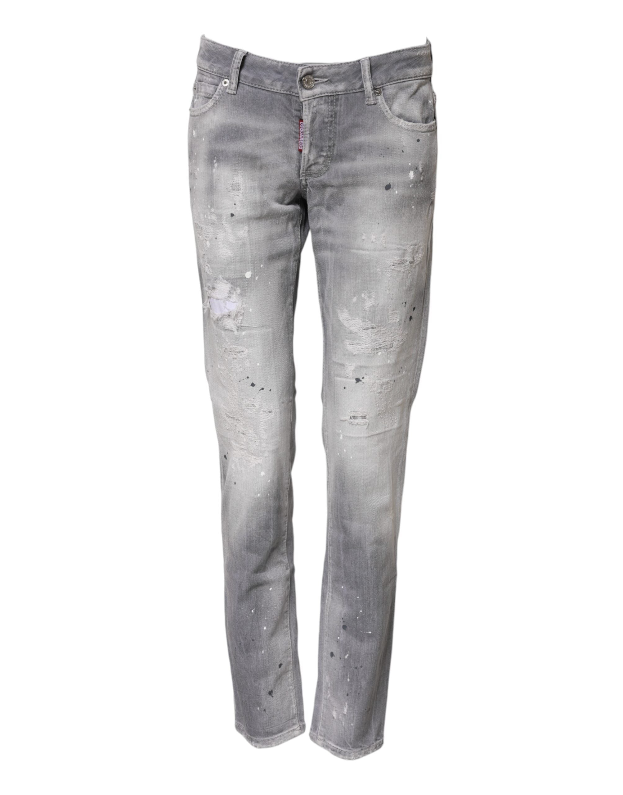 Dsquared² Grå Vaskede Mellemlange Tapered Denim Jeans