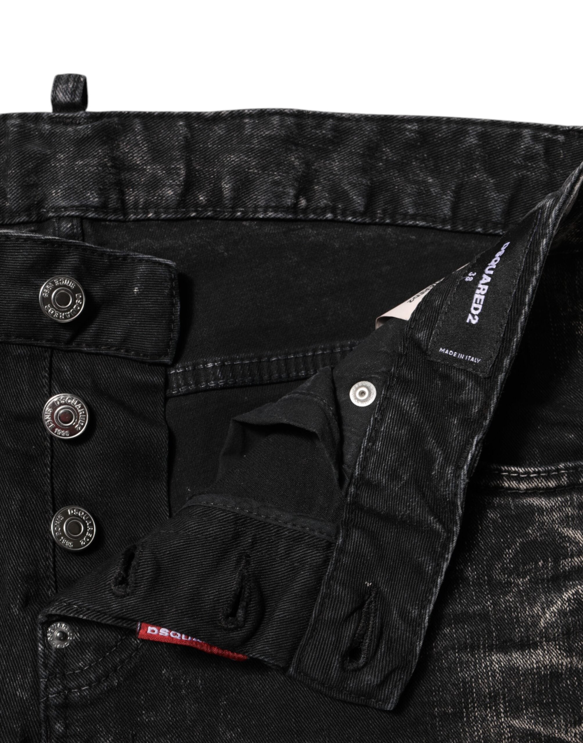 Dsquared² Sorte, vaskede, mellemlange, koniske denimjeans