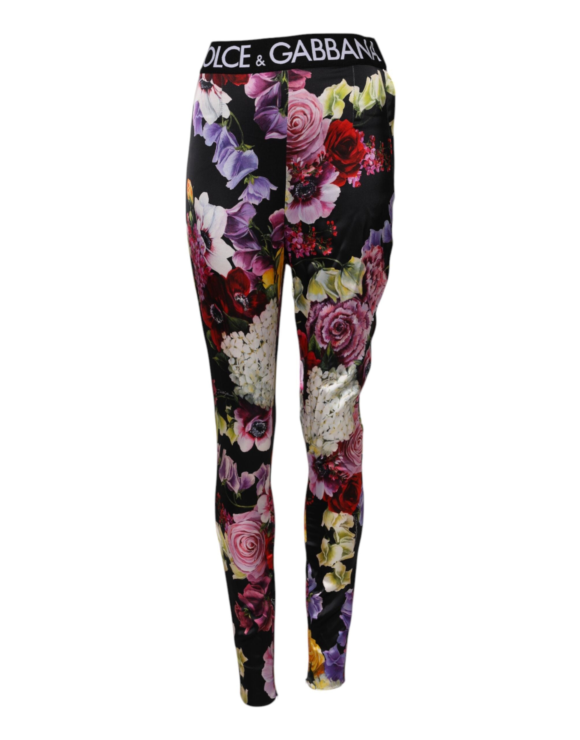 Dolce &amp; Gabbana Flerfarvede Blomsterleggings med Stretchtalje