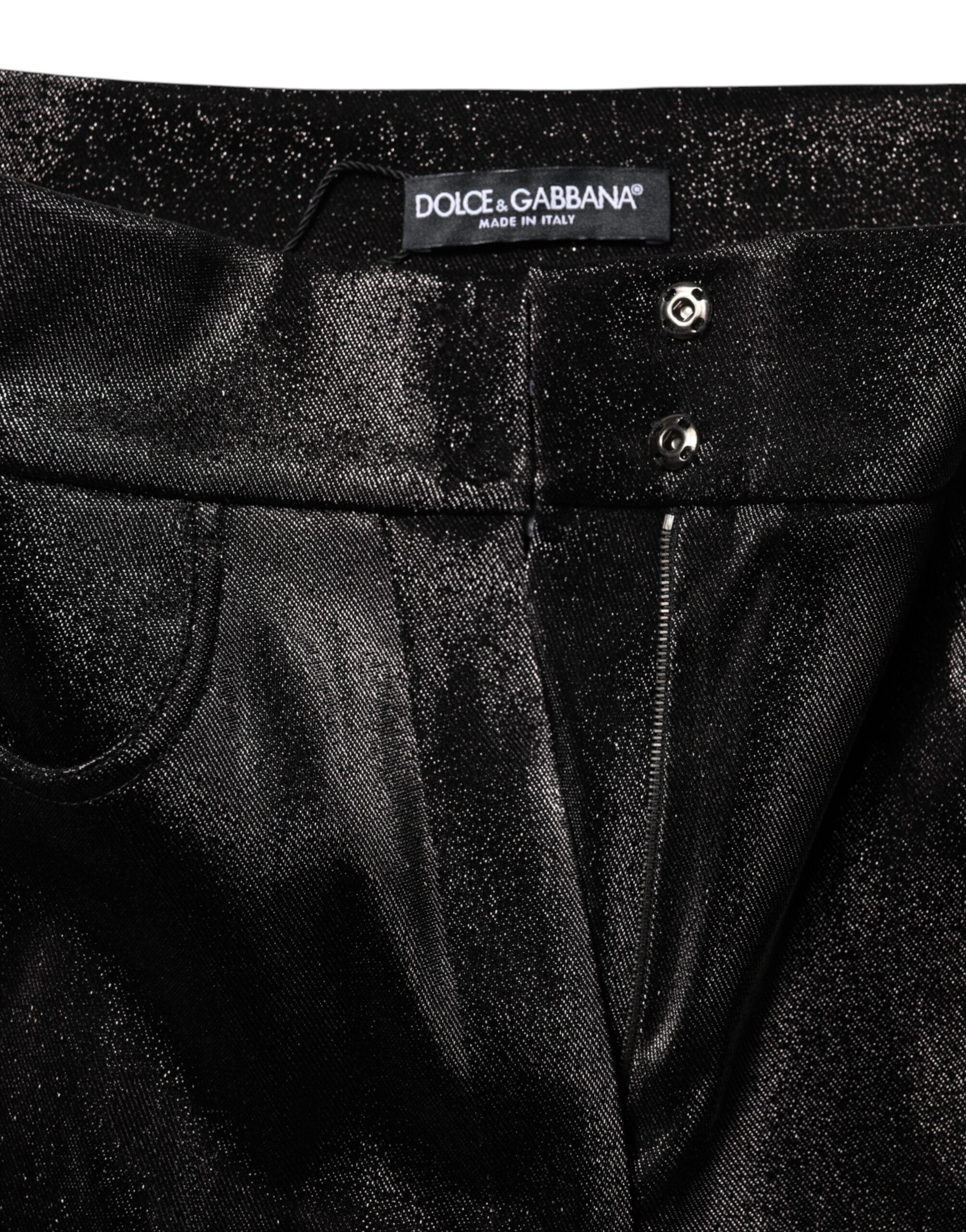 Dolce &amp; Gabbana Sorte Bomulds Stretch Sølvfarvede Lurex Trådbukser