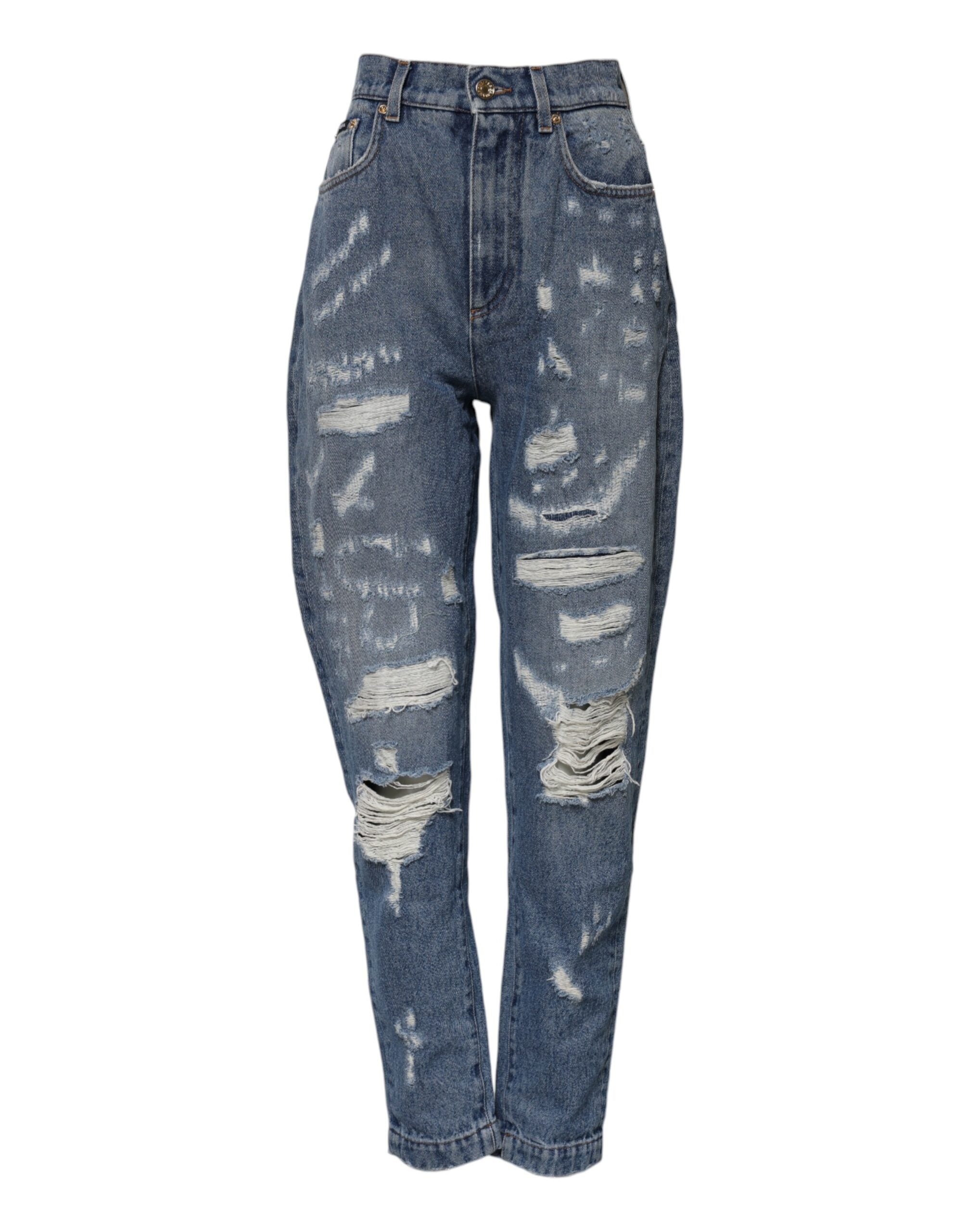 Dolce &amp; Gabbana Blå Tattered High Waist Denim Jeans til Kvinder