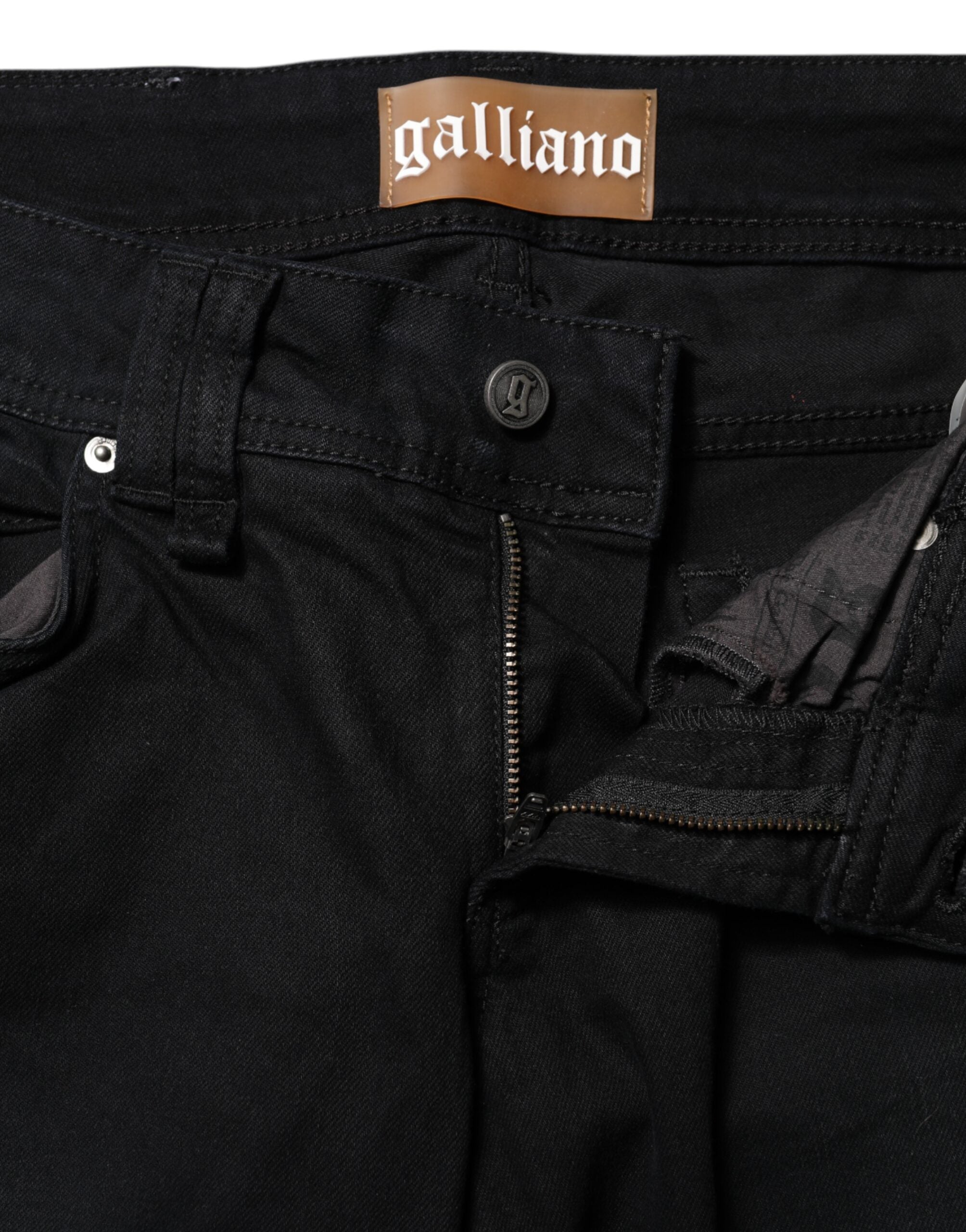 John Galliano Black Cotton Mid Waist Tapered Denim Jeans