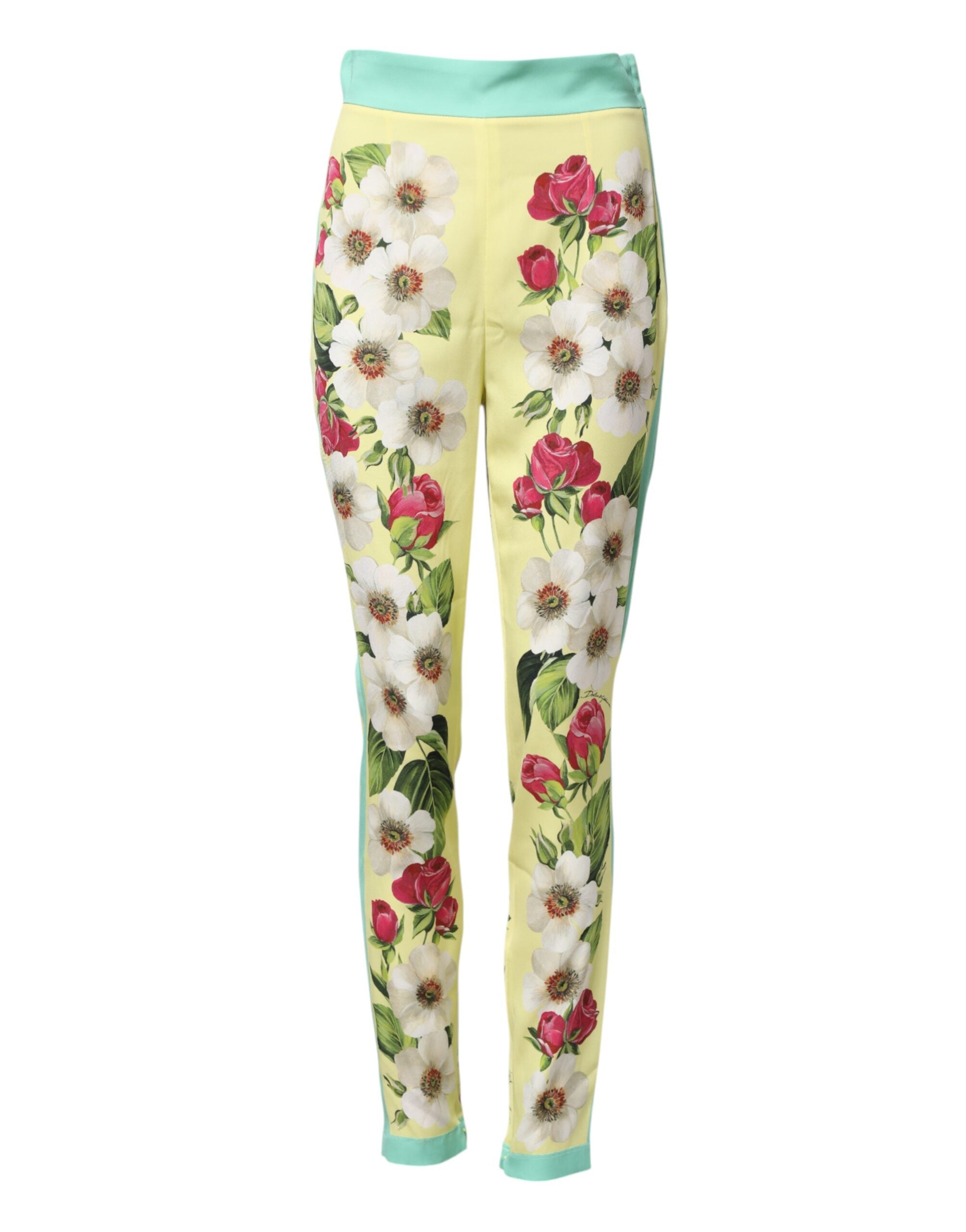 Dolce &amp; Gabbana Gule Silkeleggingsbukser med Blomsterprint