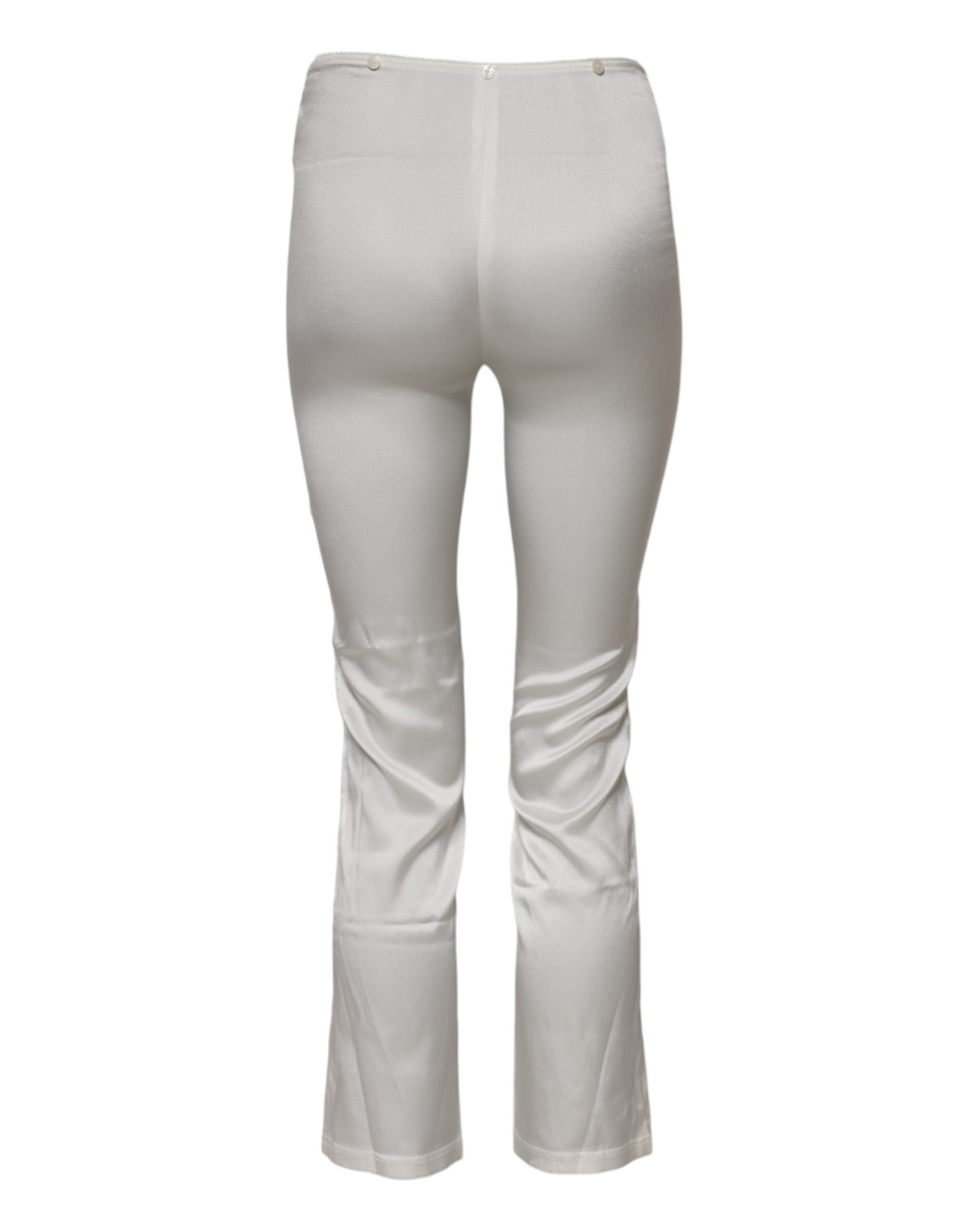 Dolce &amp; Gabbana Elfenbensfarvede Silke Tapered High Waist Bukser