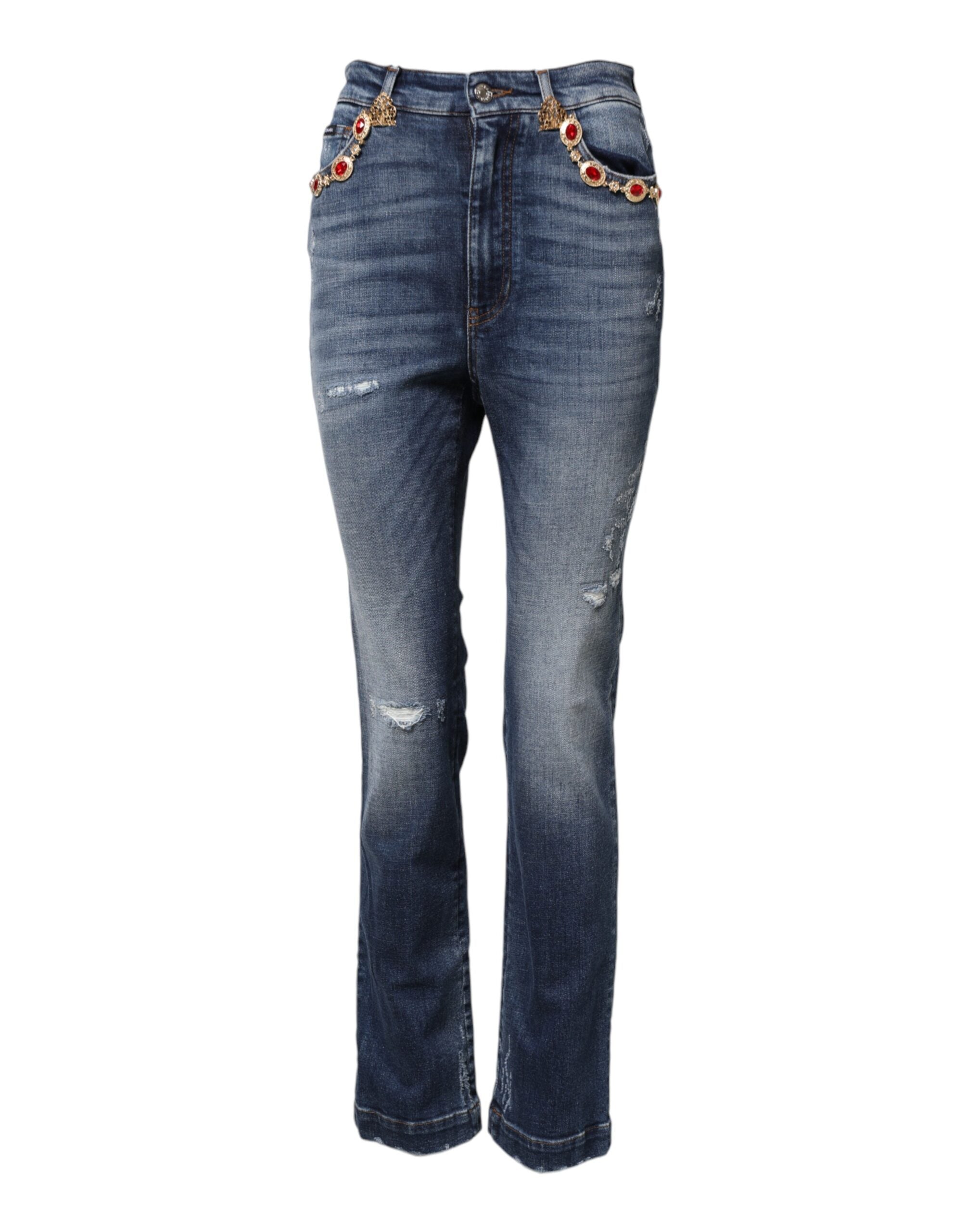 Dolce &amp; Gabbana Blå Denim Jeans med Rhinstensudsmykning