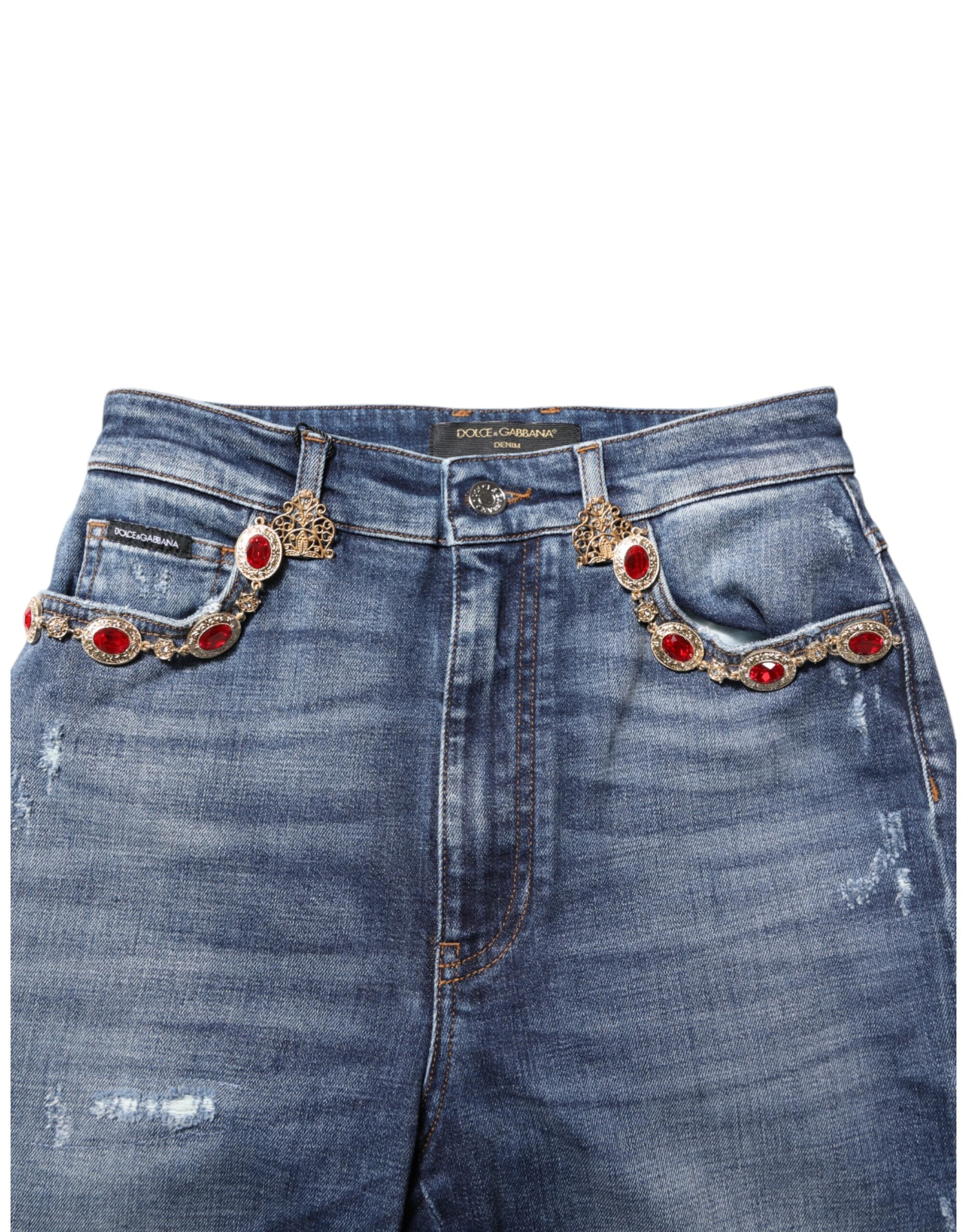 Dolce &amp; Gabbana Blå Denim Jeans med Rhinstensudsmykning