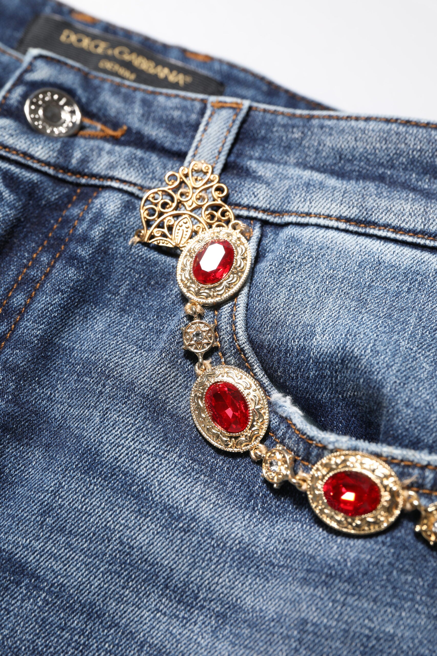 Dolce &amp; Gabbana Blå Denim Jeans med Rhinstensudsmykning