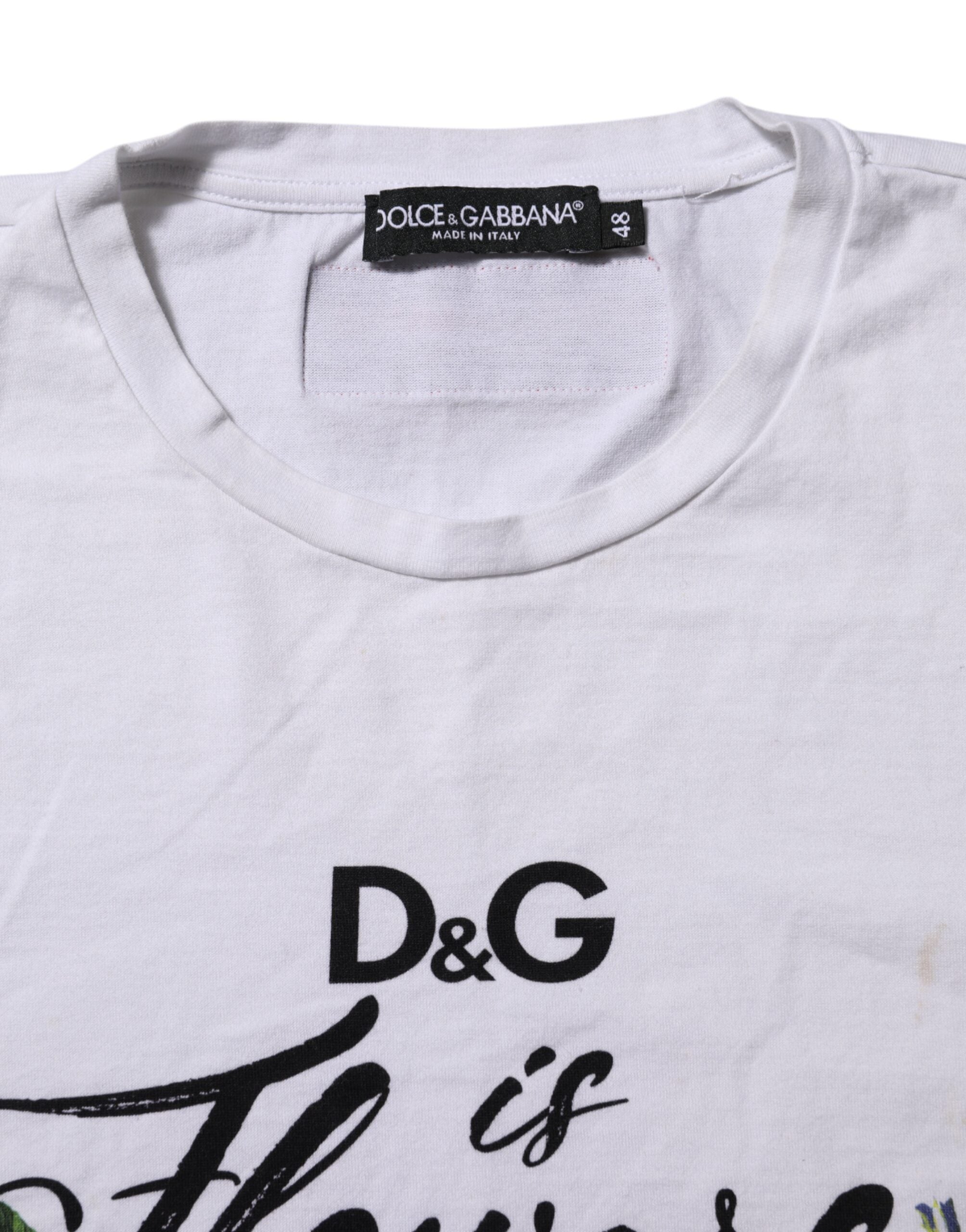 Dolce & Gabbana White Printed Cotton Short Sleeves T-shirt