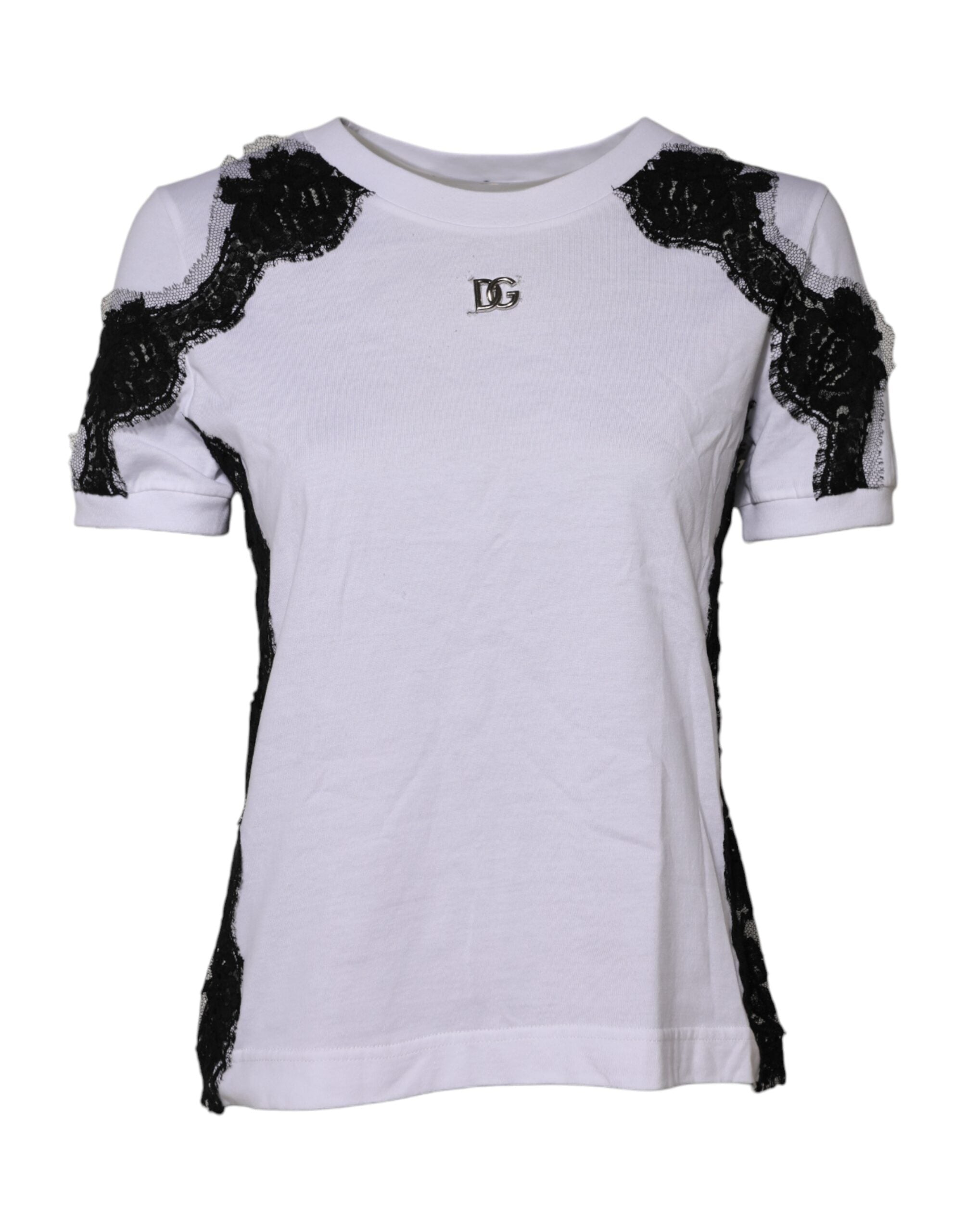 Dolce &amp; Gabbana Hvid Blomsterblonde Top T-shirt med DG-detaljer