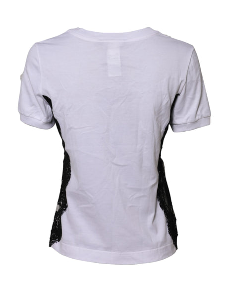 Dolce &amp; Gabbana Hvid Blomsterblonde Top T-shirt med DG-detaljer