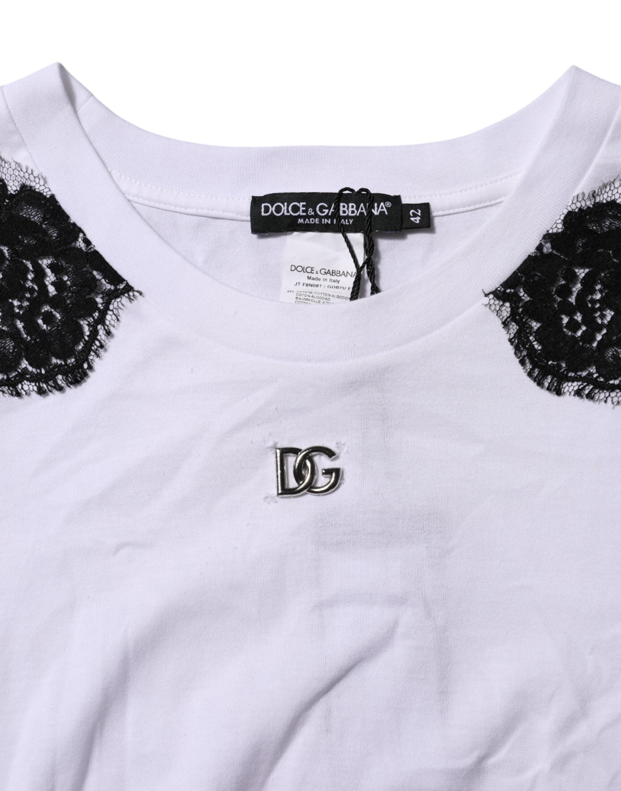 Dolce &amp; Gabbana Hvid Blomsterblonde Top T-shirt med DG-detaljer