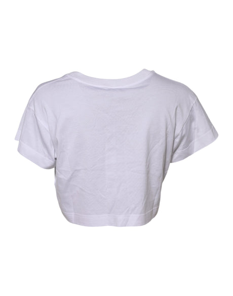 Dolce &amp; Gabbana Hvid Blomsterblonde Cropped T-shirt med DG-detaljer