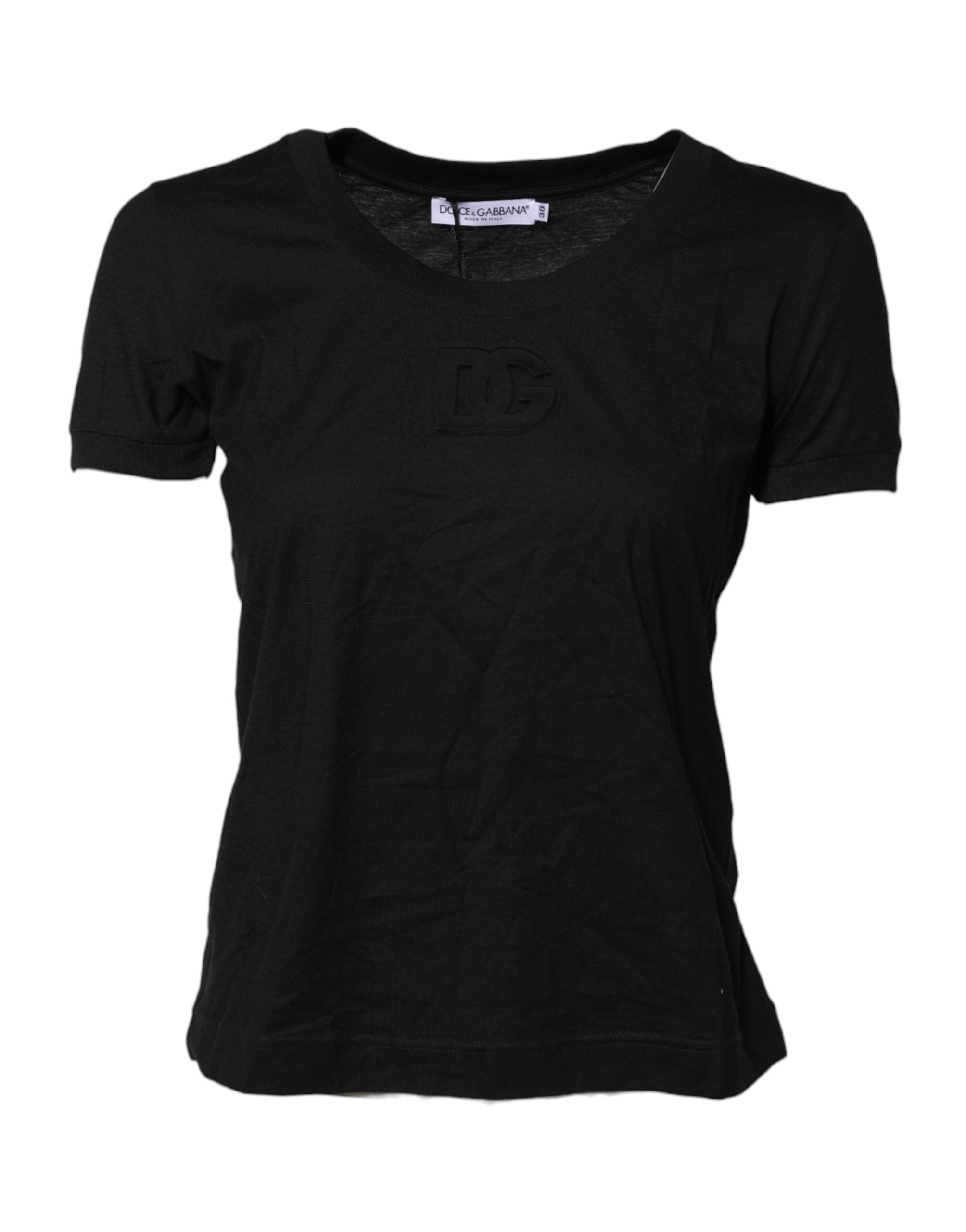 Dolce &amp; Gabbana Sort bomulds-T-shirt med korte ærmer og rund hals
