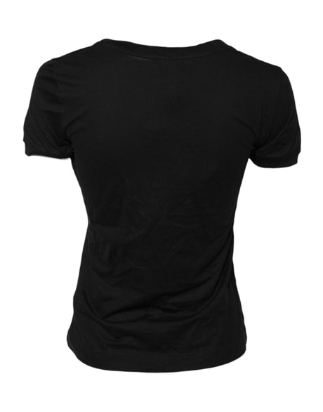 Dolce &amp; Gabbana Sort bomulds-T-shirt med korte ærmer og rund hals