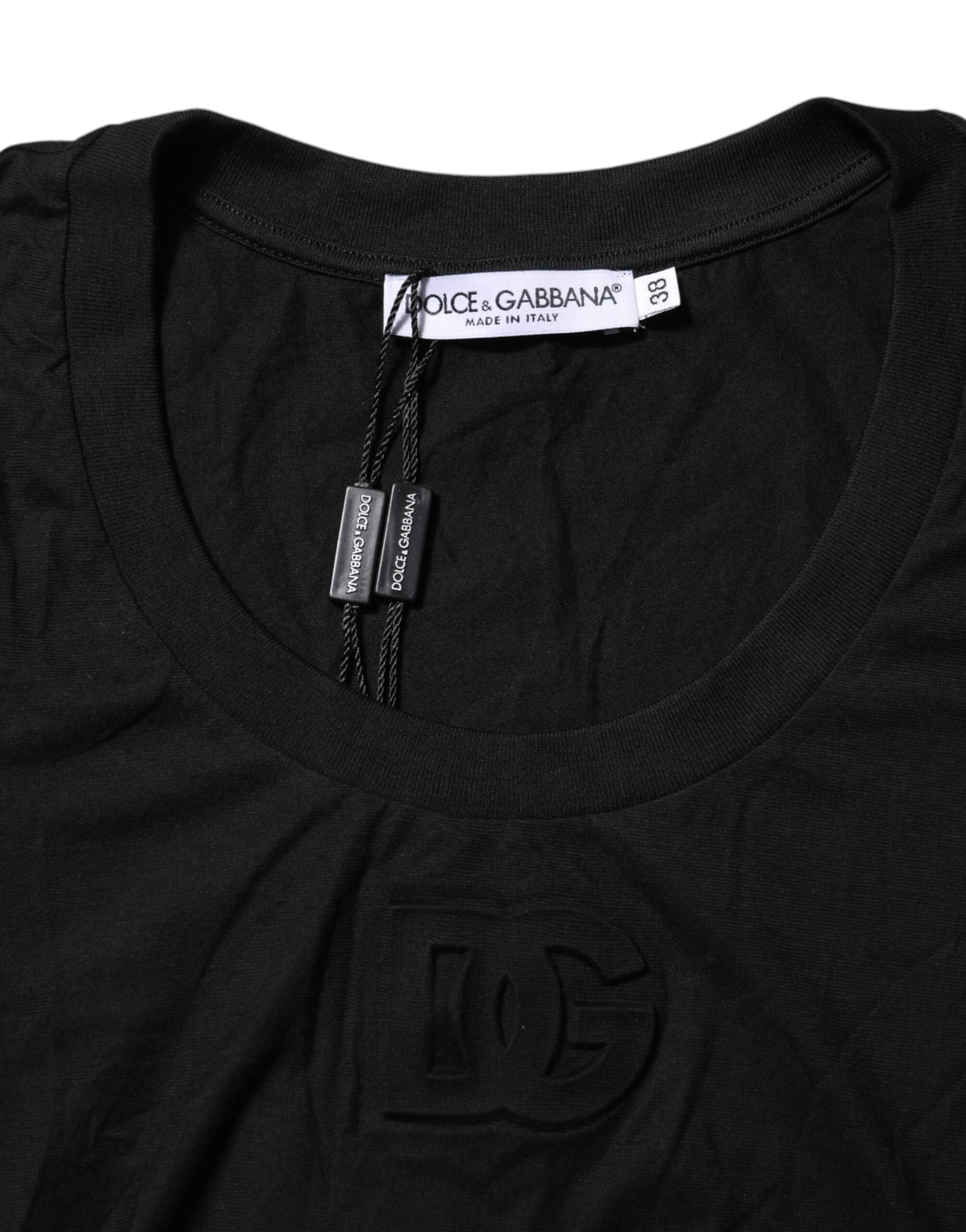 Dolce &amp; Gabbana Sort bomulds-T-shirt med korte ærmer og rund hals
