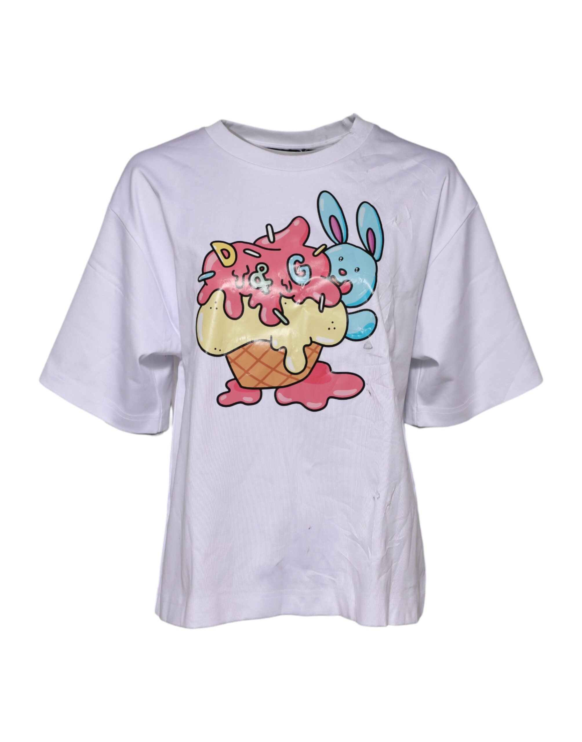 Dolce & Gabbana White Cotton Graphic Print Crew Neck T-shirt