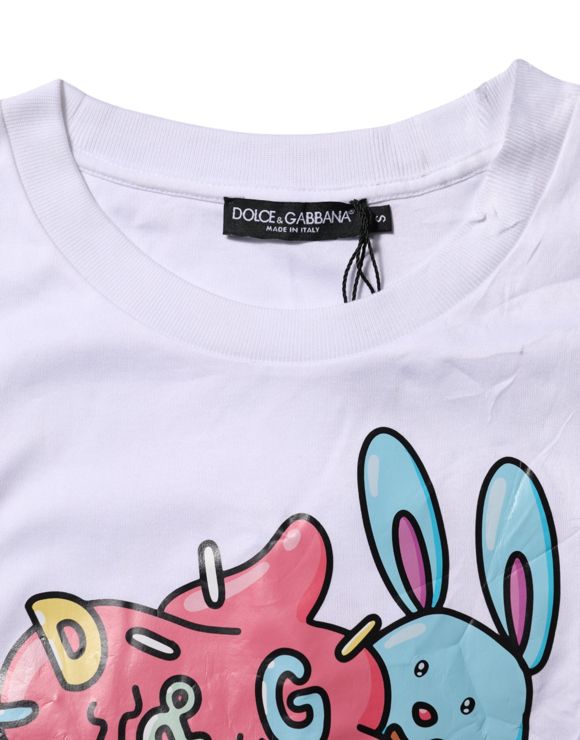 Dolce &amp; Gabbana hvid bomuld grafisk tryk rund hals T-shirt