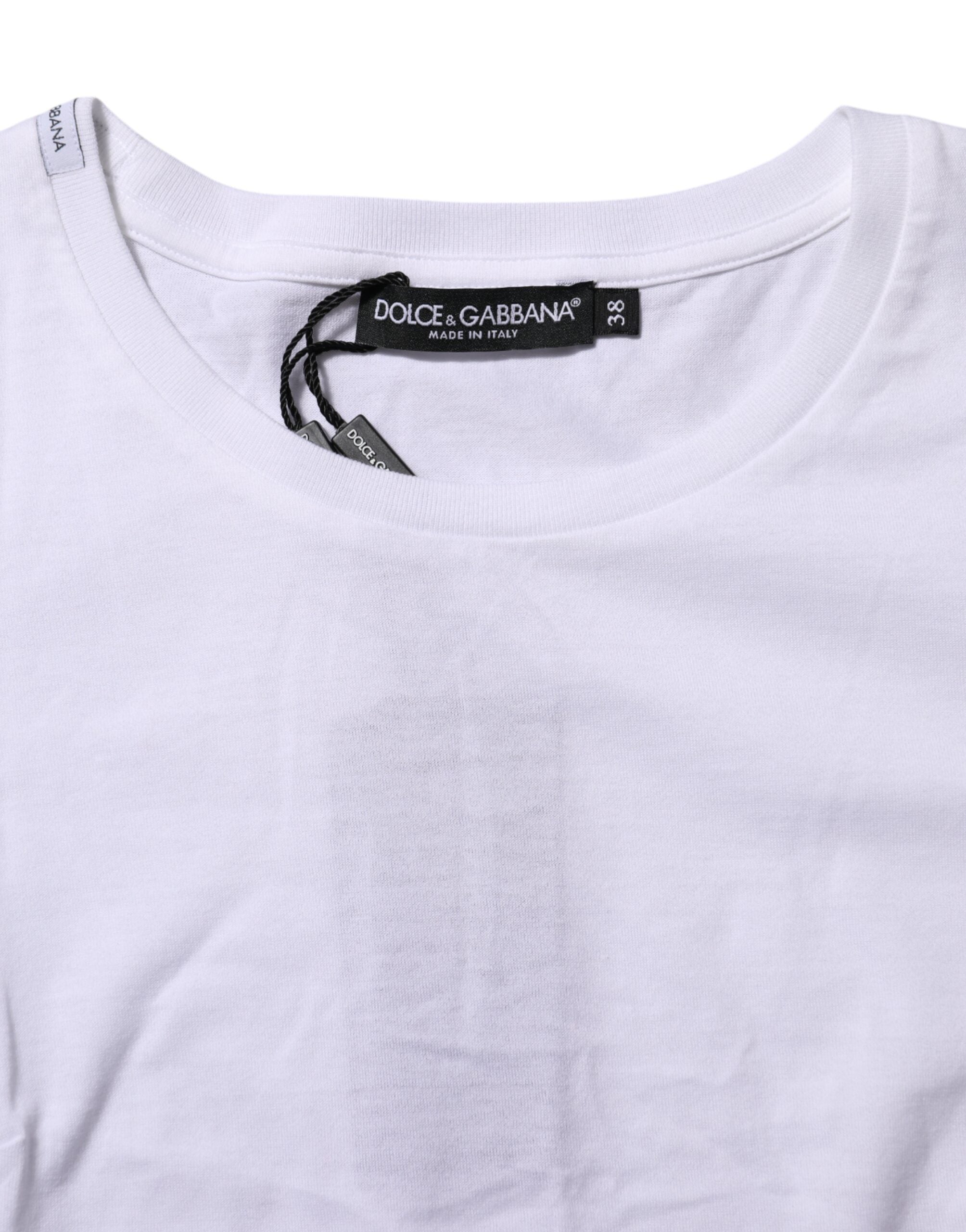 Dolce &amp; Gabbana Hvid bomulds-T-shirt med korte ærmer og rund hals