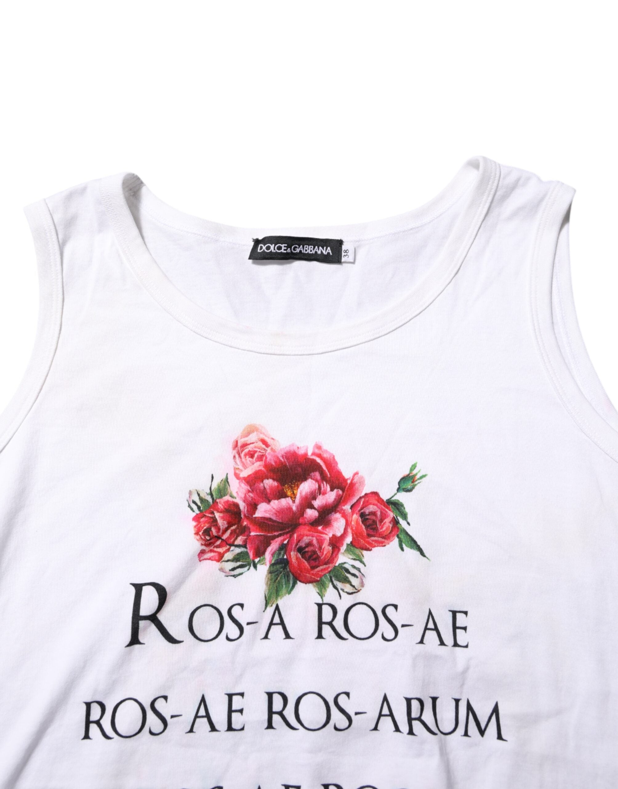 Dolce &amp; Gabbana Hvid bomuldsprint ærmeløs top med rund hals