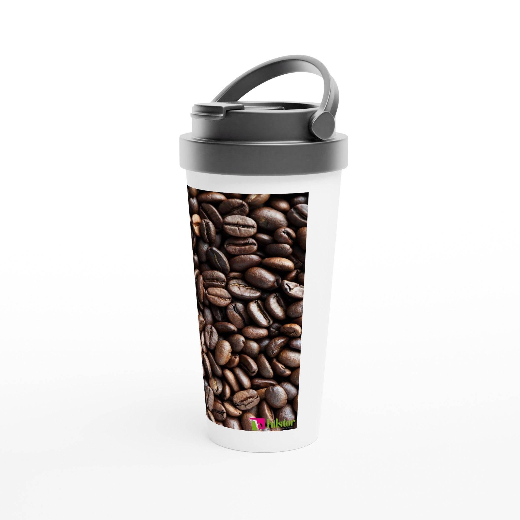White 15oz Stainless Steel Travel Mug Coffee Beans - Hilstor
