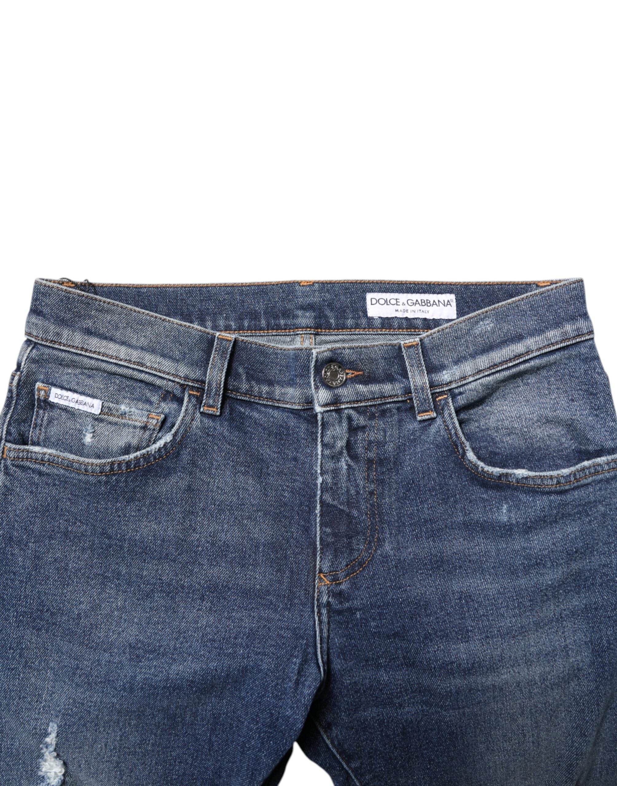 Dolce & Gabbana Blue Washed Skinny Cotton Tattered Denim Jeans - Hilstor