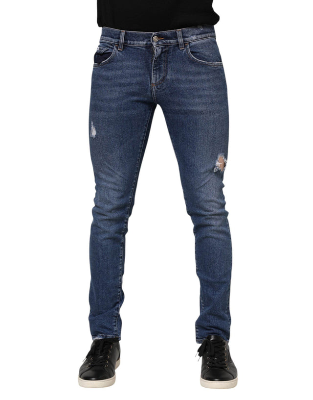 Dolce & Gabbana Blue Washed Skinny Cotton Tattered Denim Jeans - Hilstor