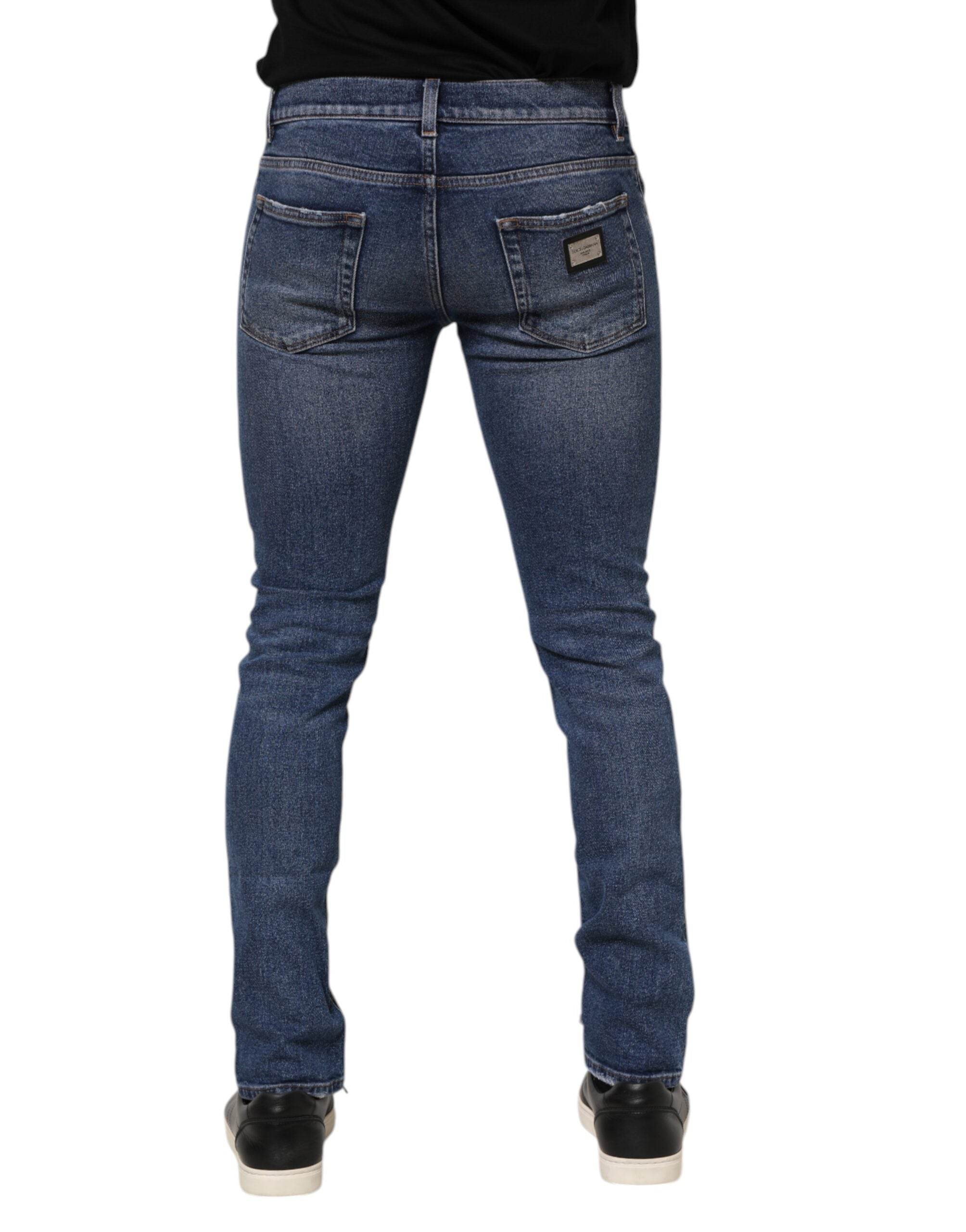 Dolce & Gabbana Blue Washed Skinny Cotton Tattered Denim Jeans - Hilstor