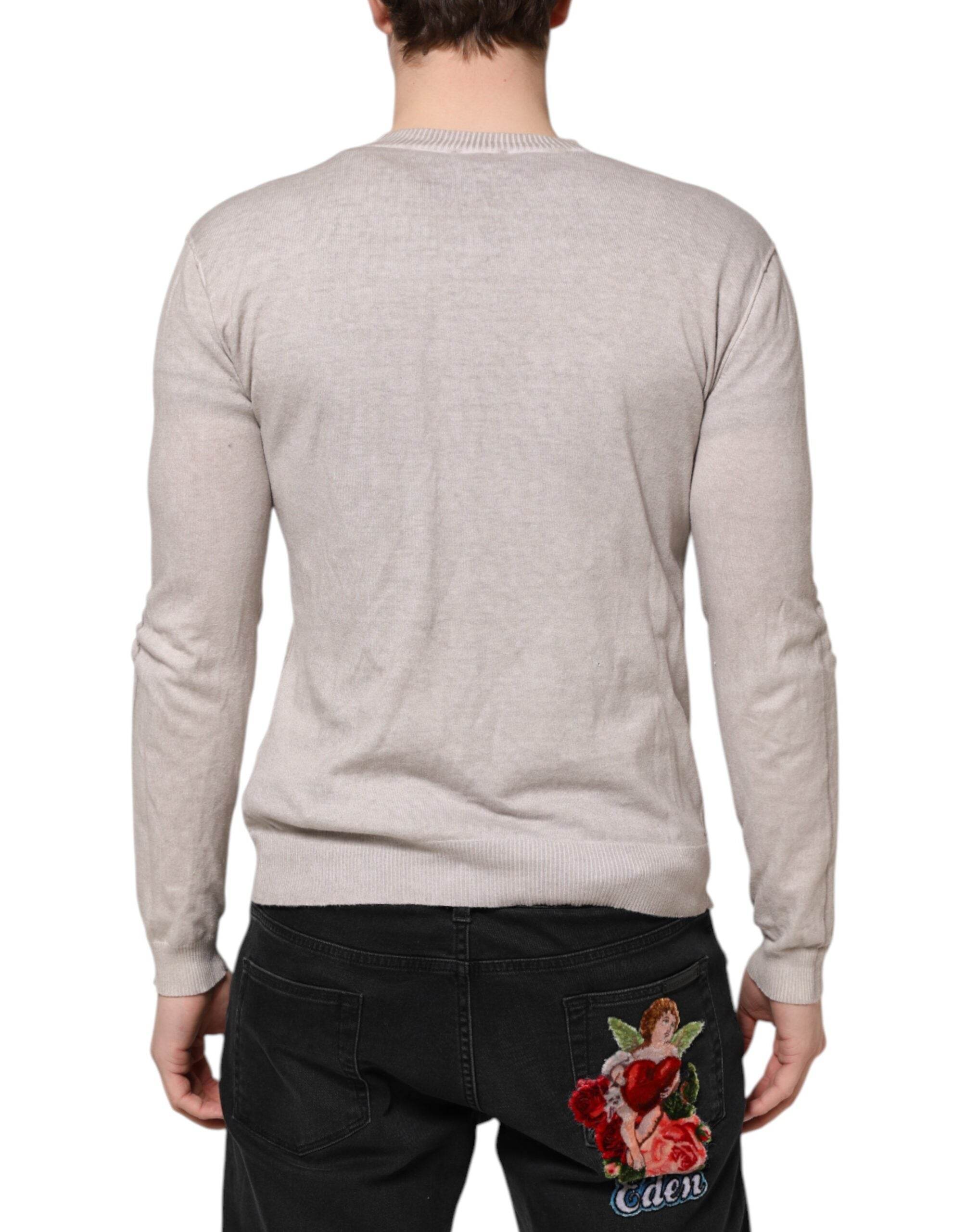 John Galliano Beige Printed Logo Roundneck Long Sleeves Men Sweater - Hilstor