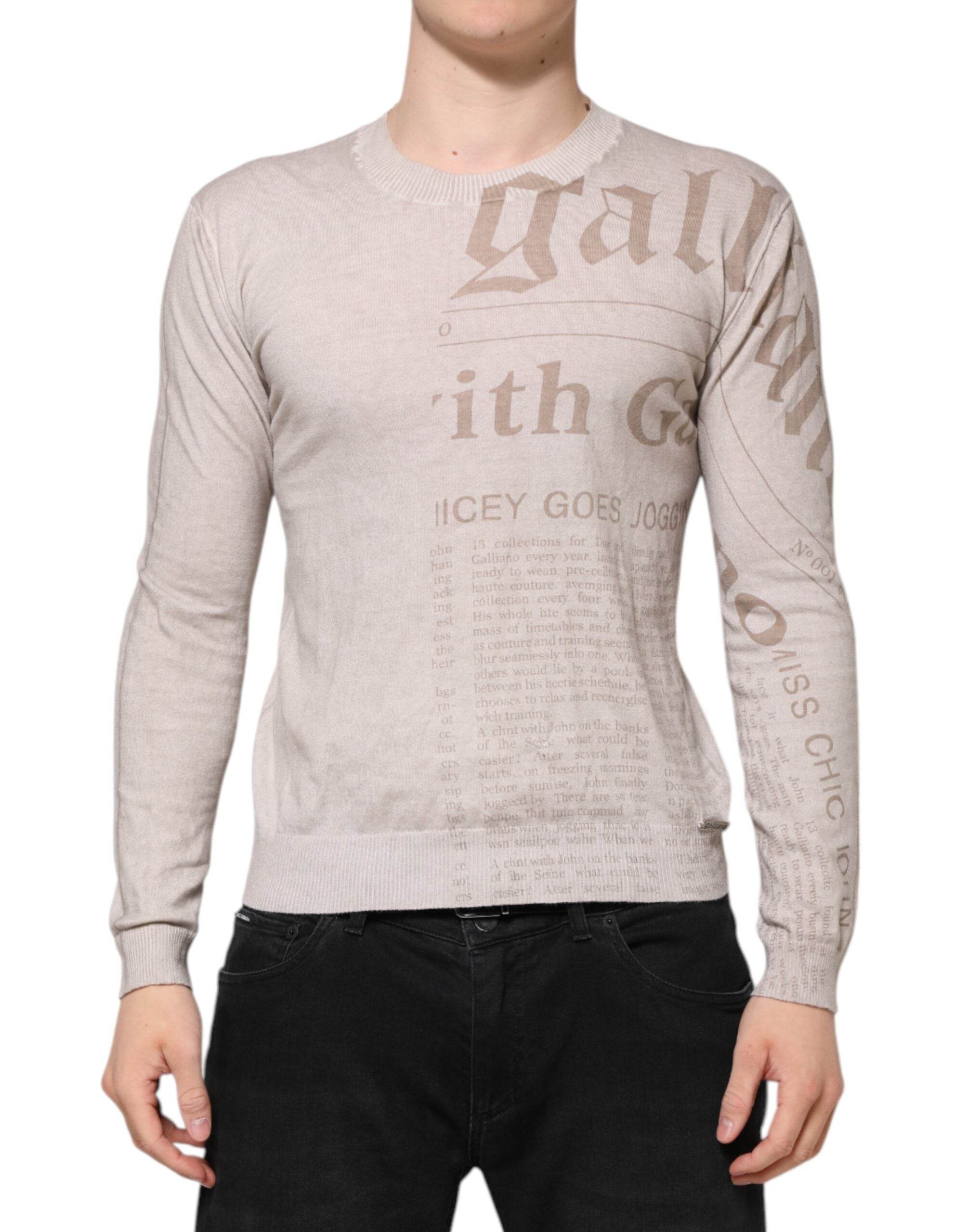 John Galliano Beige Printed Logo Roundneck Long Sleeves Men Sweater - Hilstor