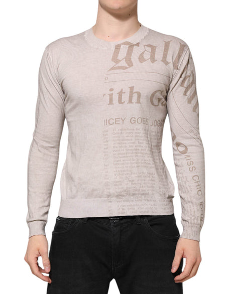 John Galliano Beige Printed Logo Roundneck Long Sleeves Men Sweater - Hilstor
